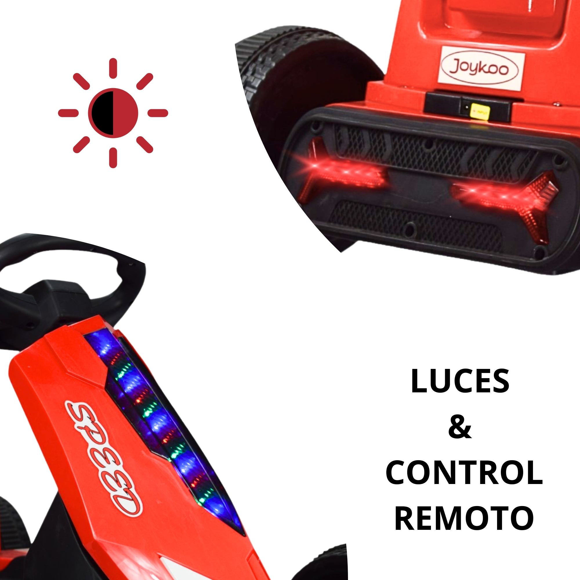 Foto 3 pulgar | Montable Electrico Go Kart Para Niños Largo Ajustable Luz 12v - Rojo
