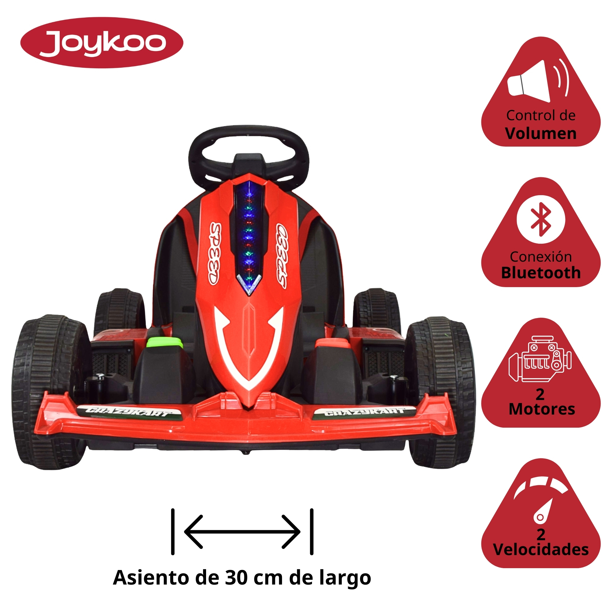 Foto 4 pulgar | Montable Electrico Go Kart Para Niños Largo Ajustable Luz 12v - Rojo