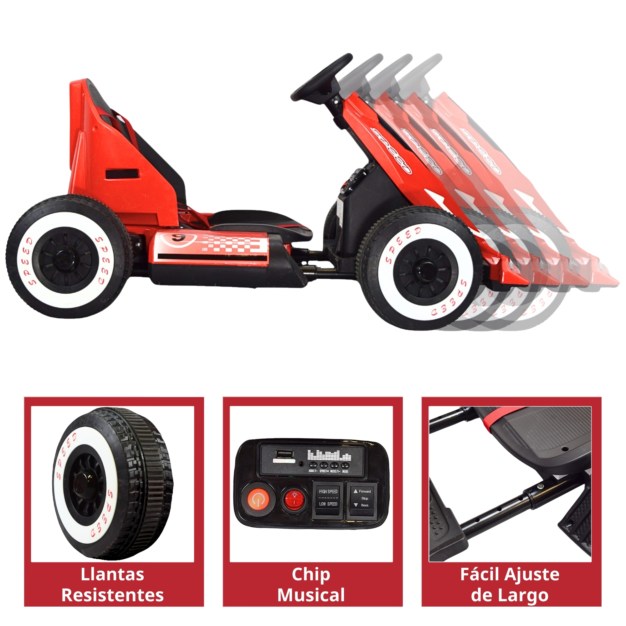 Foto 5 pulgar | Montable Electrico Go Kart Para Niños Largo Ajustable Luz 12v - Rojo