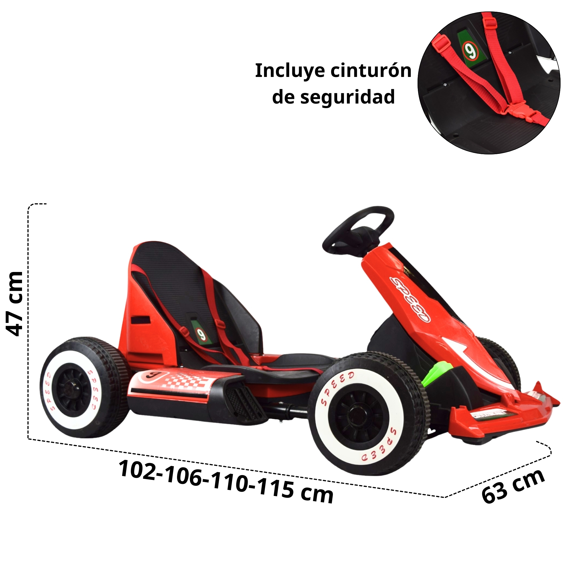 Foto 6 pulgar | Montable Electrico Go Kart Para Niños Largo Ajustable Luz 12v - Rojo