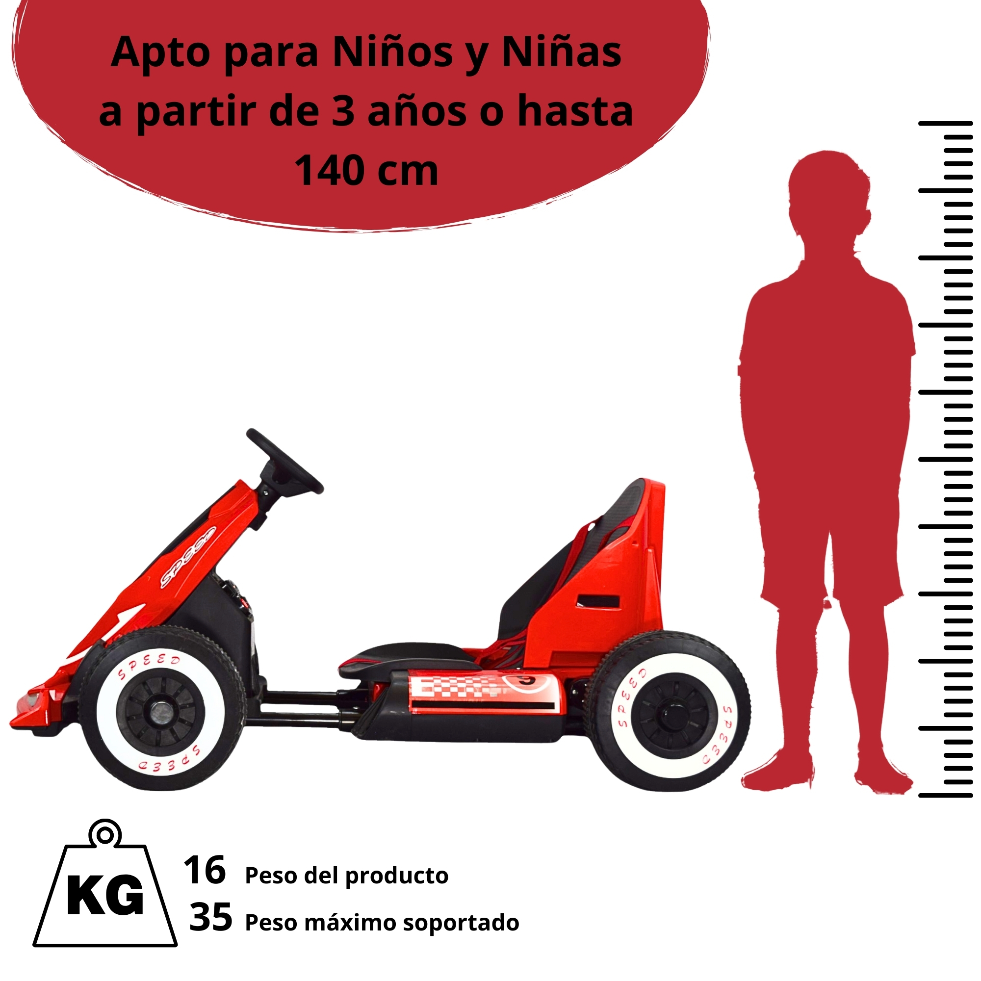 Foto 7 pulgar | Montable Electrico Go Kart Para Niños Largo Ajustable Luz 12v - Rojo