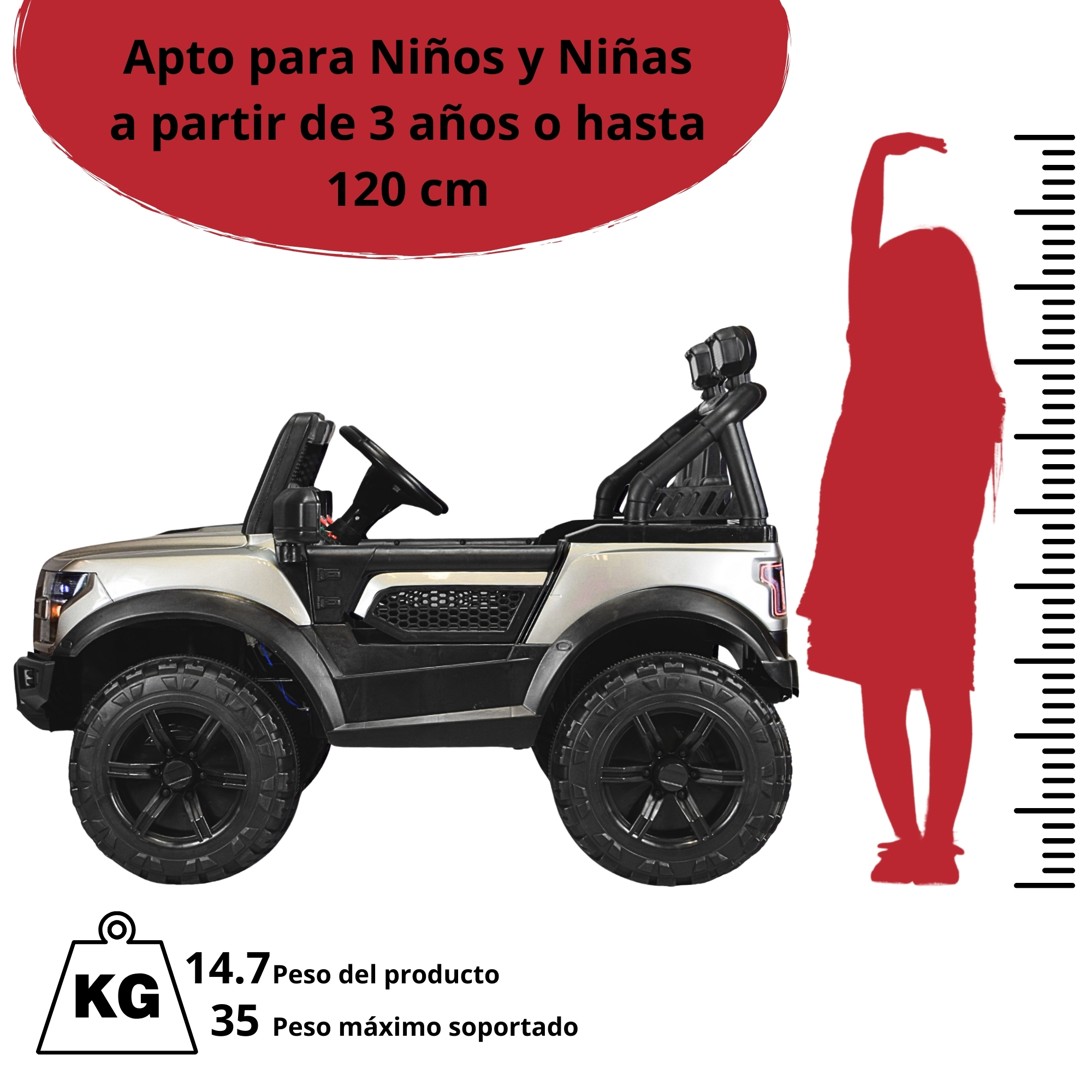 Foto 6 pulgar | Montable Electrico Raptor Para Niños Control Remoto Luz Led 12v - Gris