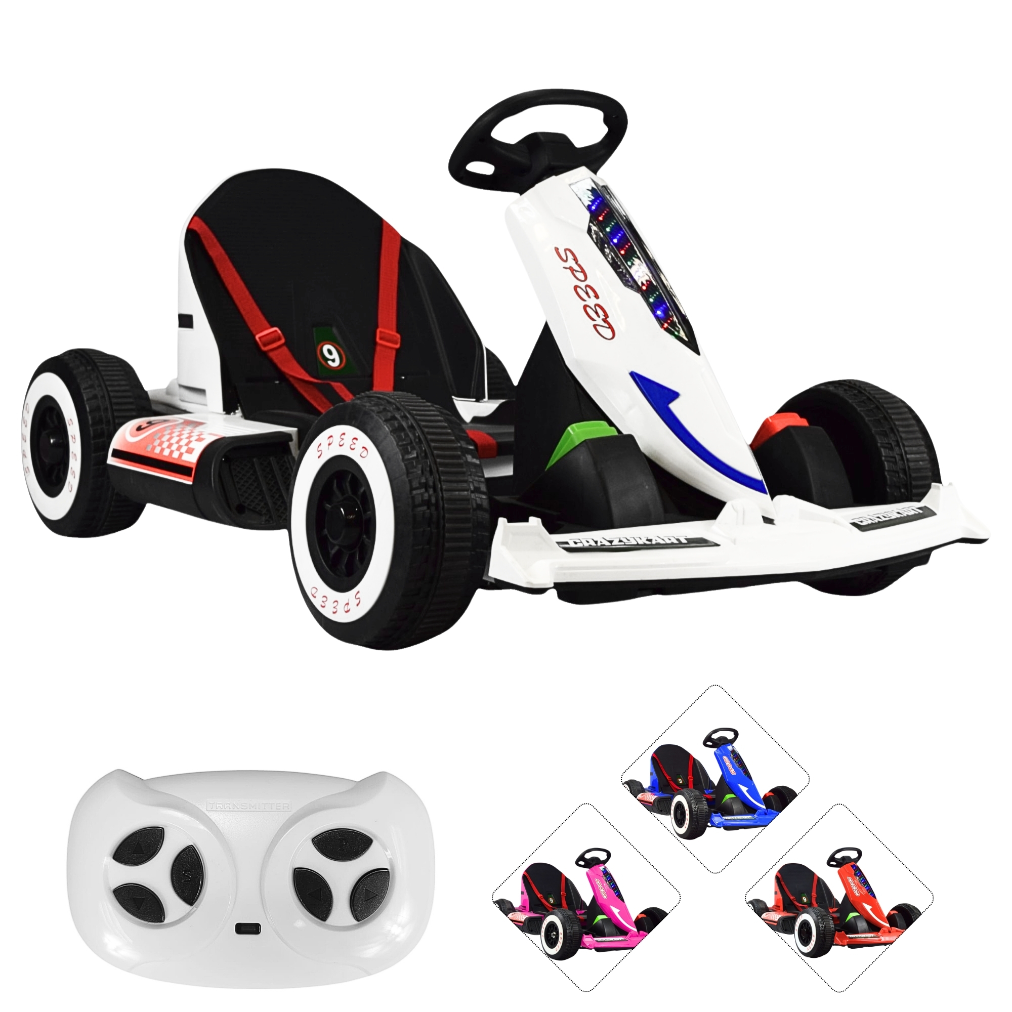 Montable Electrico Go Kart Para Niños Largo Ajustable Luz 12v - Blanco