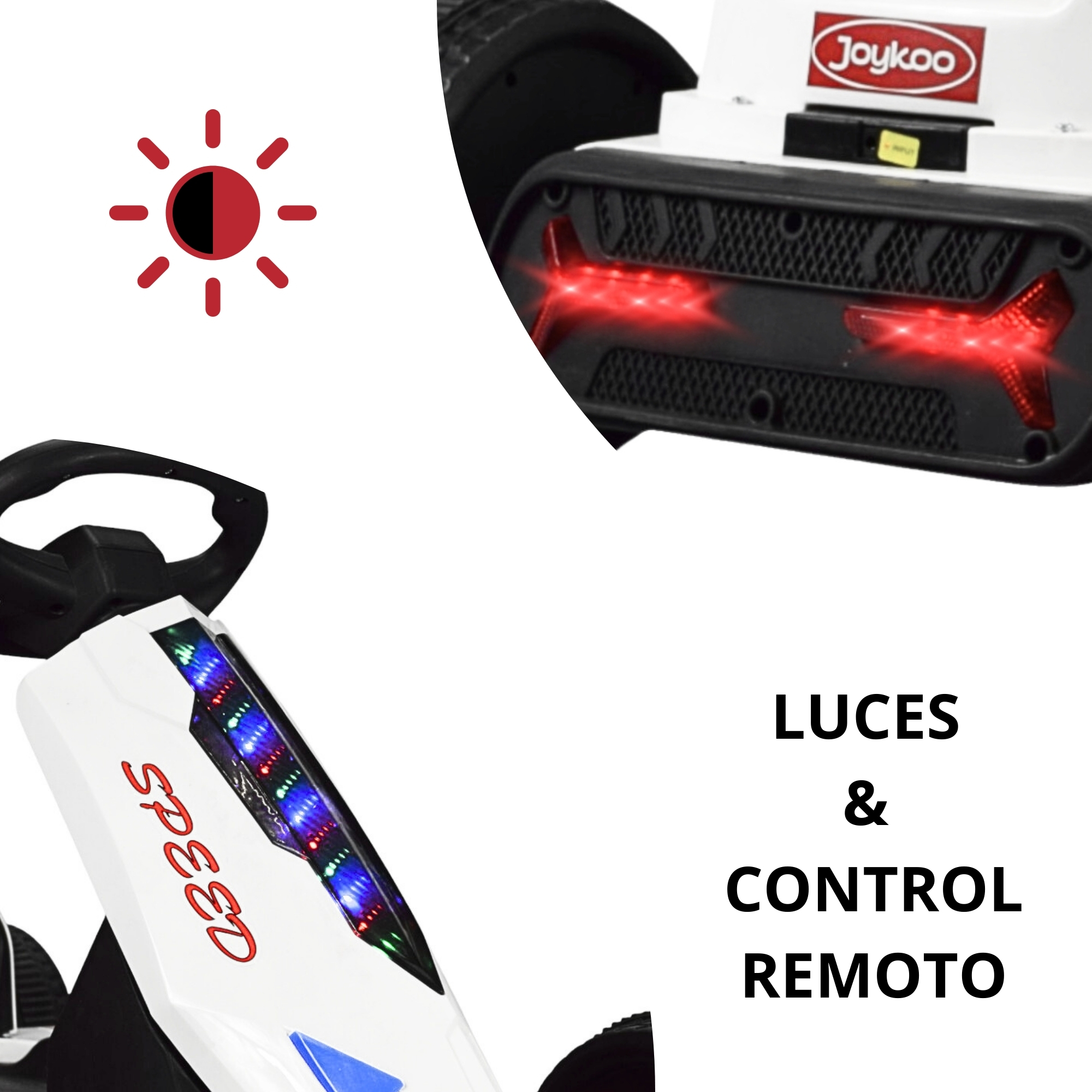 Foto 3 pulgar | Montable Electrico Go Kart Para Niños Largo Ajustable Luz 12v - Blanco
