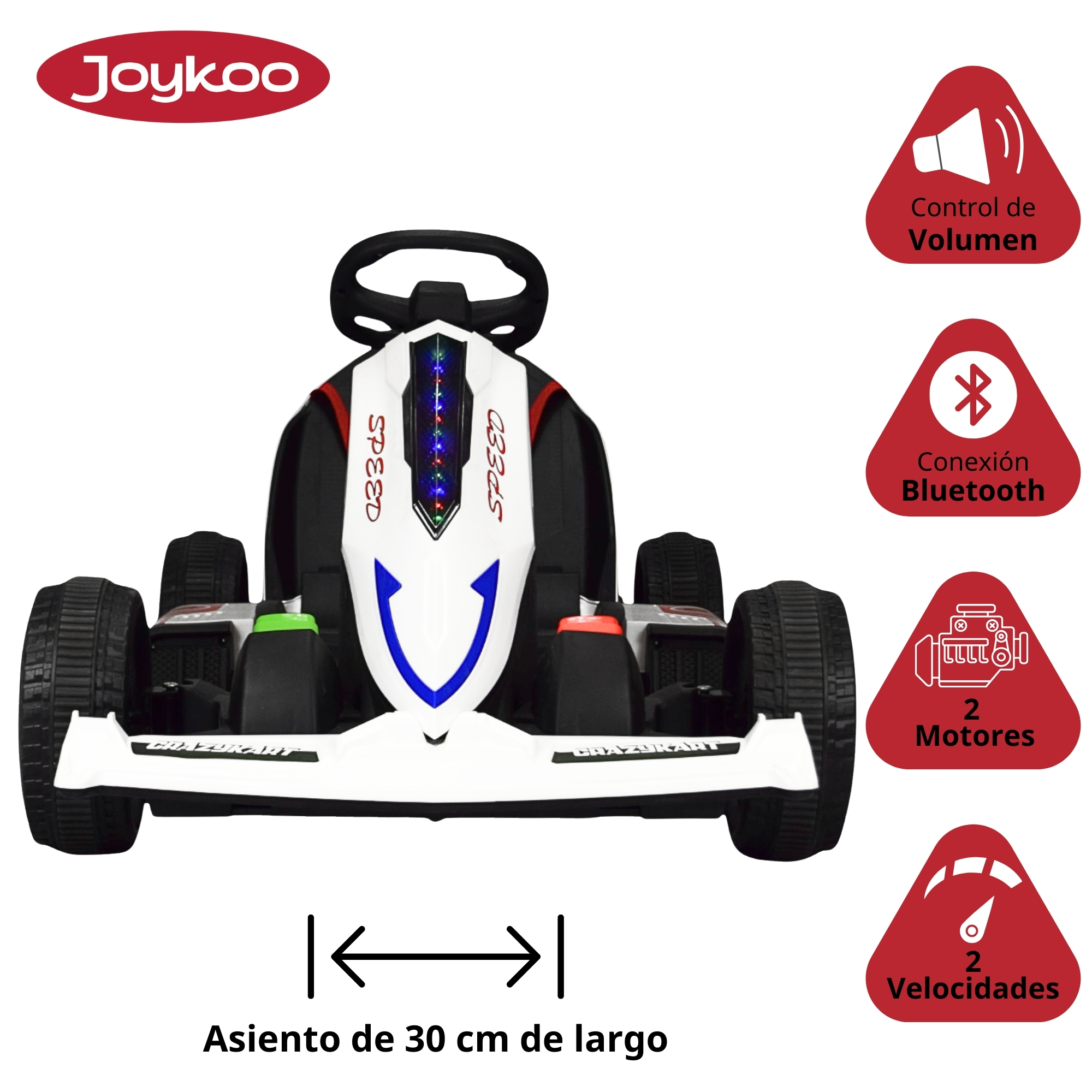 Foto 4 pulgar | Montable Electrico Go Kart Para Niños Largo Ajustable Luz 12v - Blanco