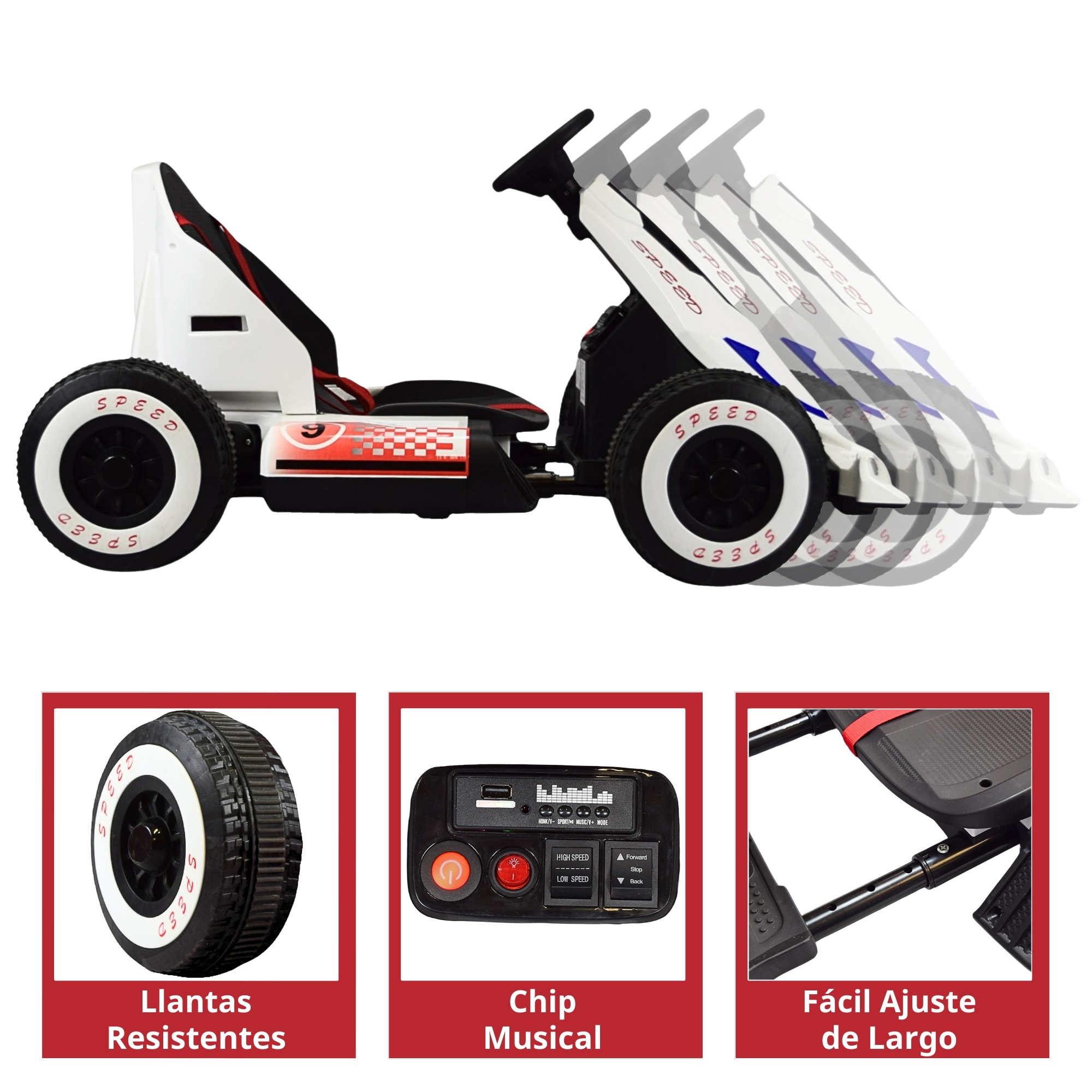 Foto 5 pulgar | Montable Electrico Go Kart Para Niños Largo Ajustable Luz 12v - Blanco