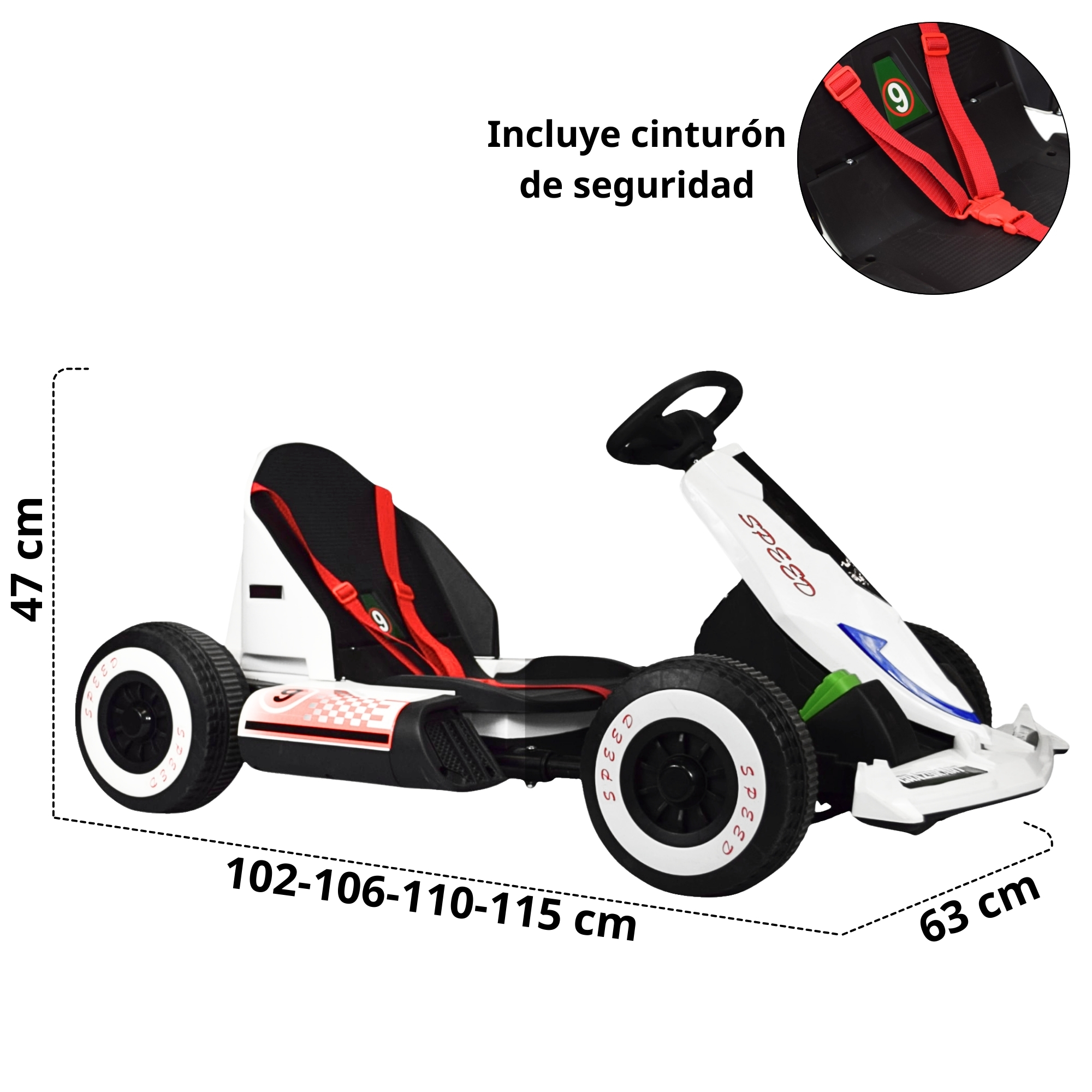 Foto 6 pulgar | Montable Electrico Go Kart Para Niños Largo Ajustable Luz 12v - Blanco