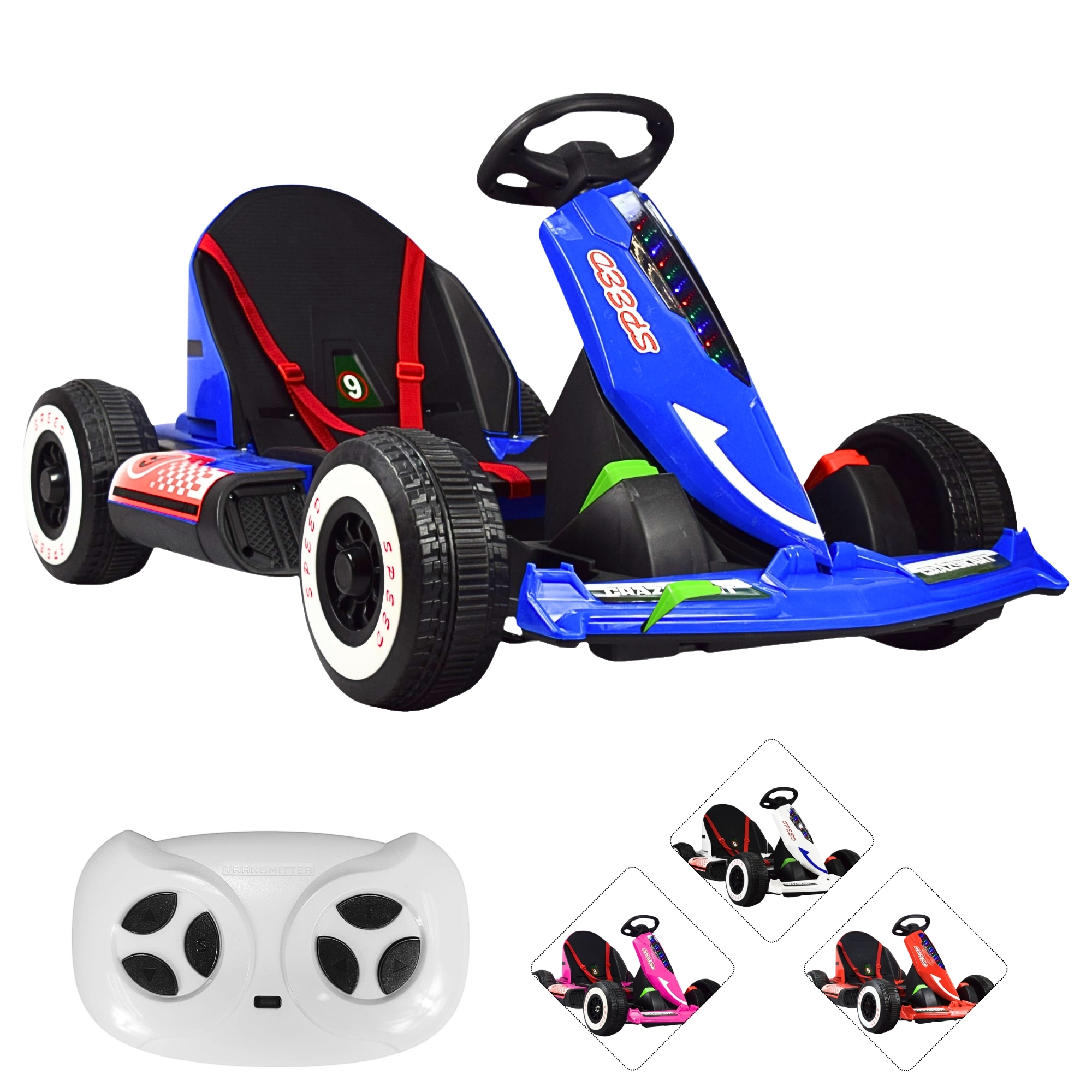 Montable Electrico Go Kart Para Niños Largo Ajustable Luz 12v - Azul