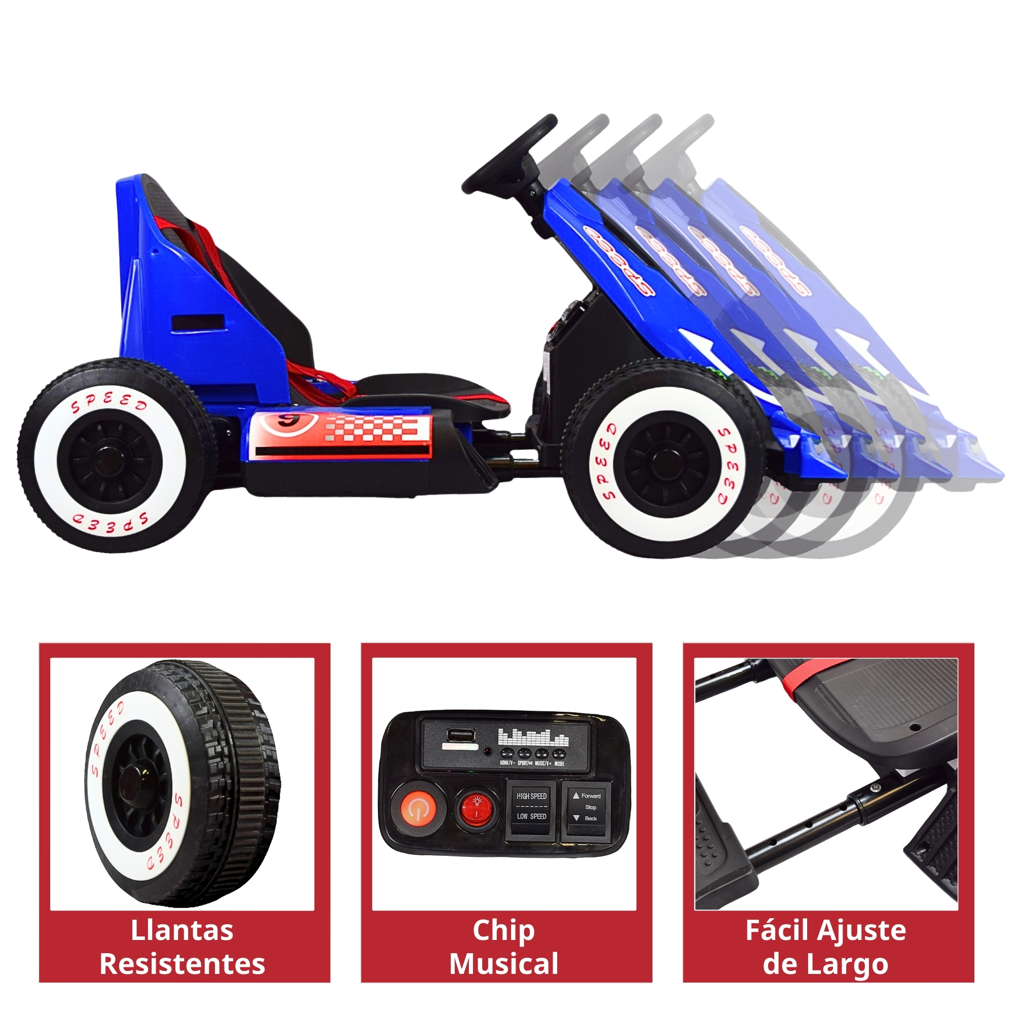 Foto 5 pulgar | Montable Electrico Go Kart Para Niños Largo Ajustable Luz 12v - Azul