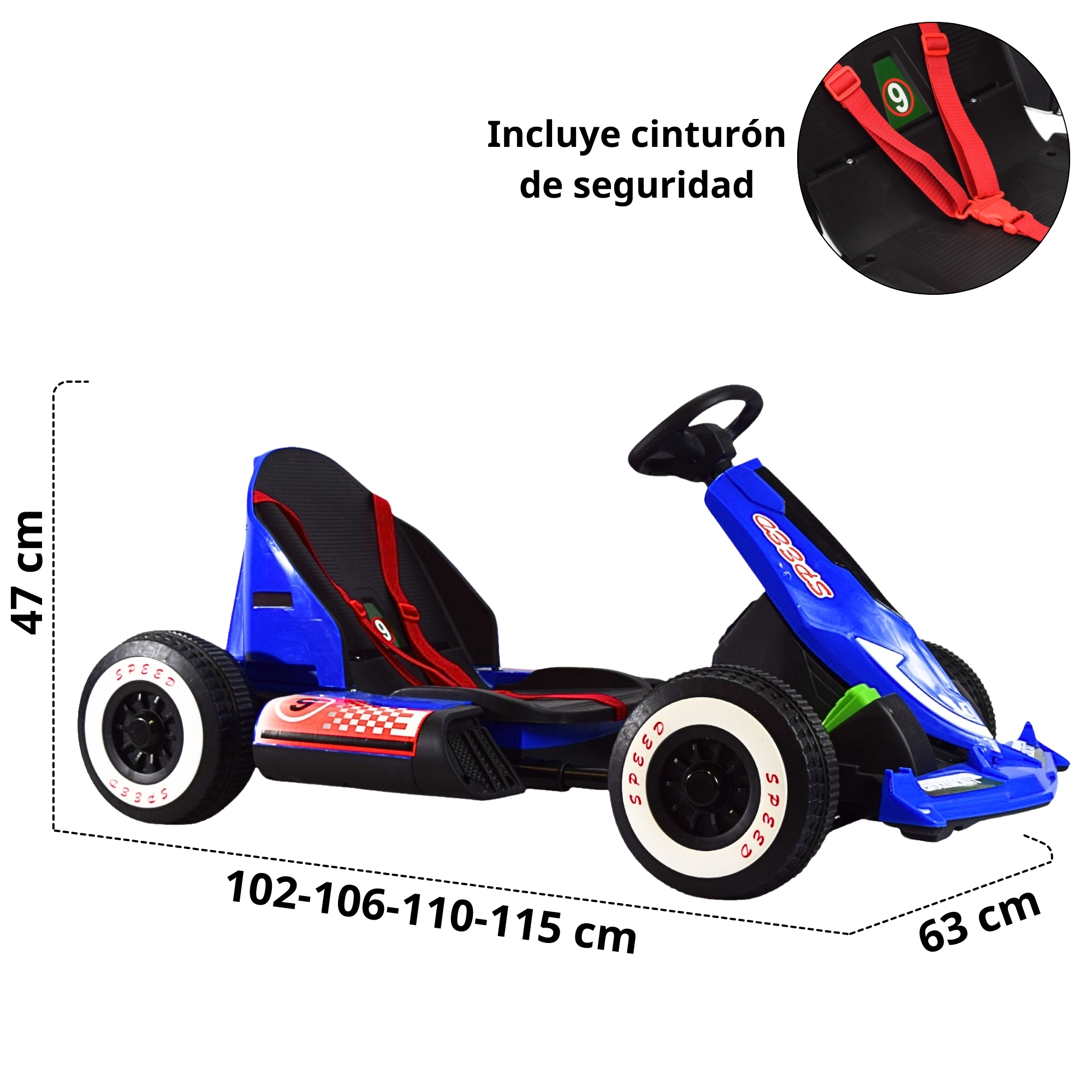 Foto 6 pulgar | Montable Electrico Go Kart Para Niños Largo Ajustable Luz 12v - Azul