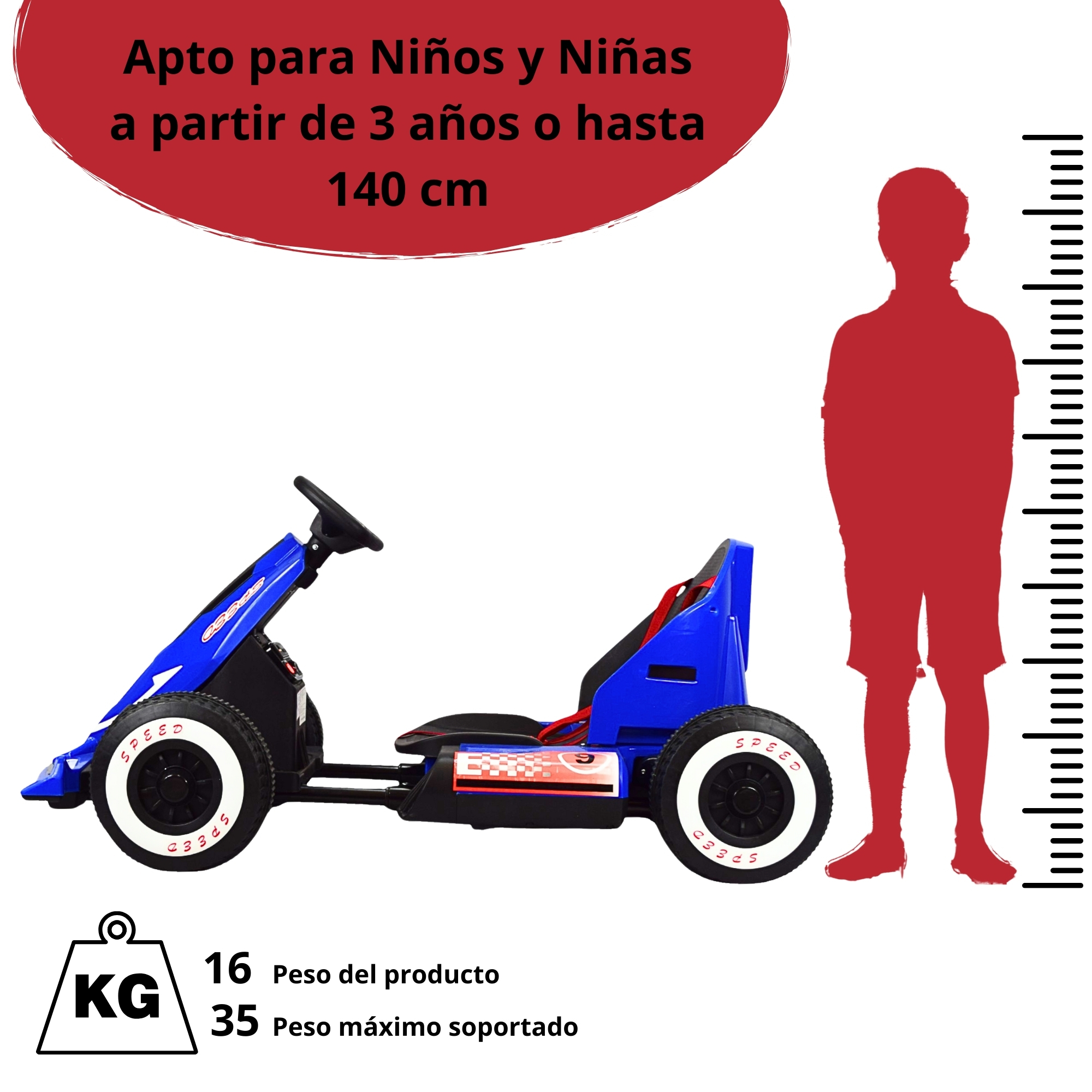 Foto 7 pulgar | Montable Electrico Go Kart Para Niños Largo Ajustable Luz 12v - Azul