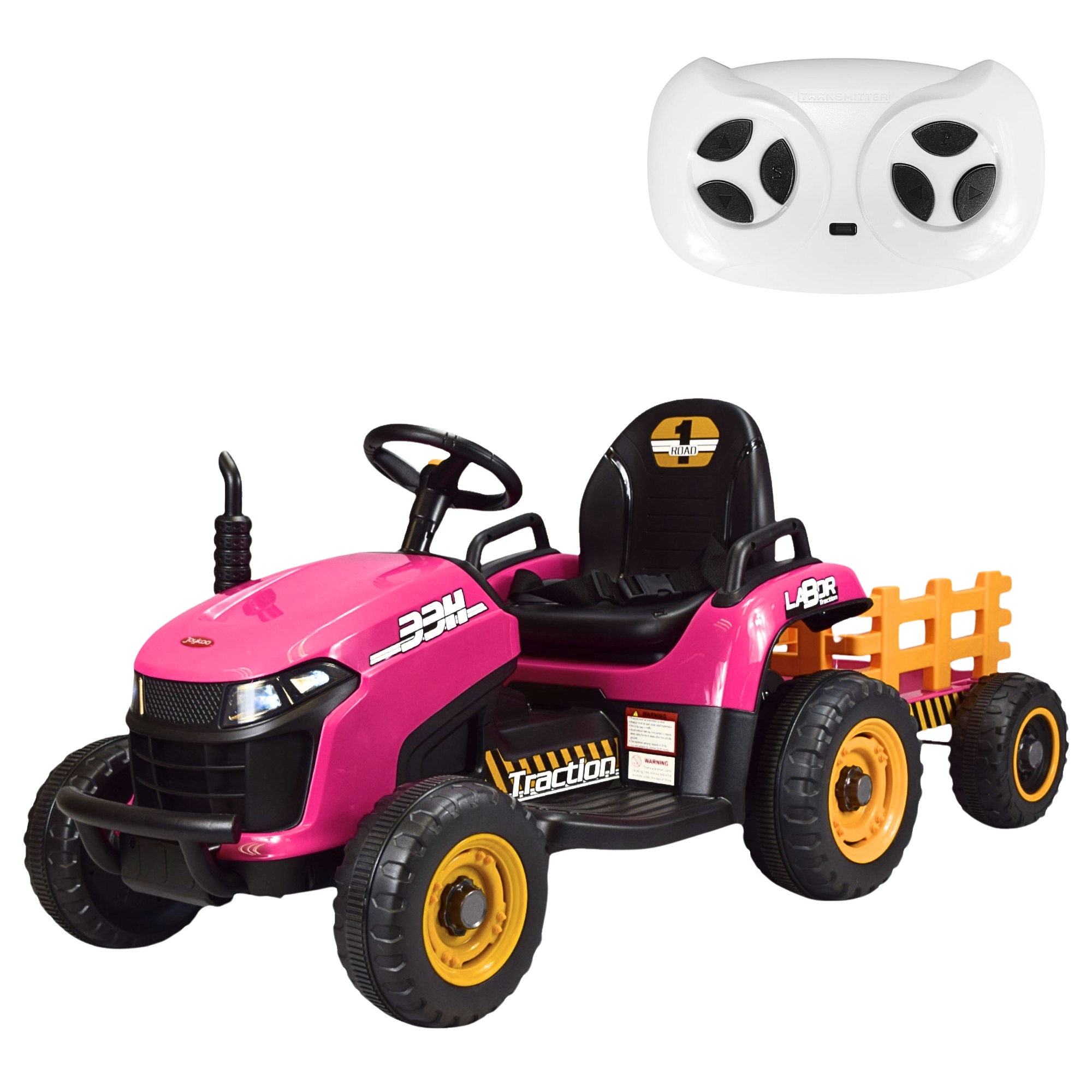 Tractor Montable Electrico Para Niños Control Remoto Luz Led 12v - Rosa