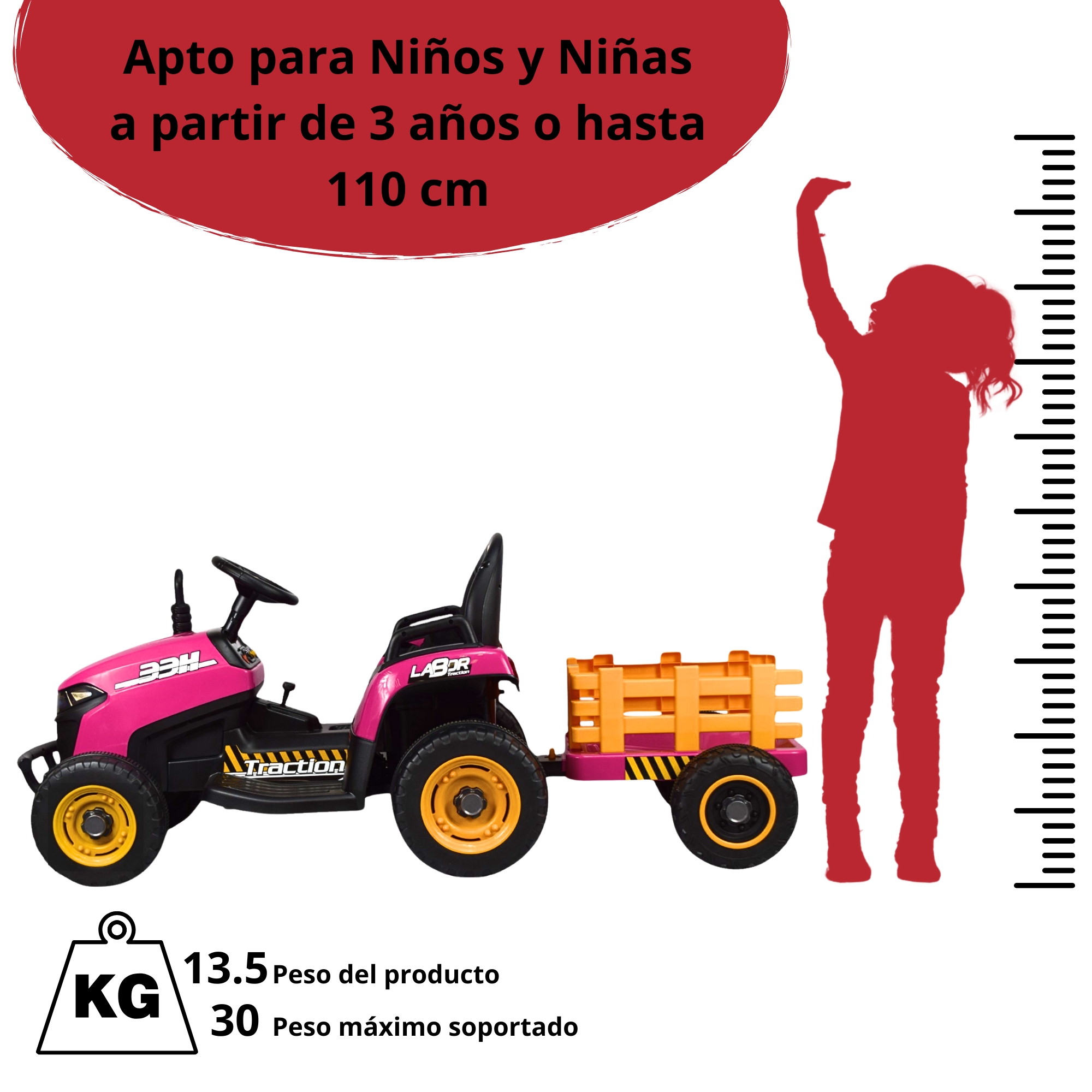 Foto 6 | Tractor Montable Electrico Para Niños Control Remoto Luz Led 12v - Rosa