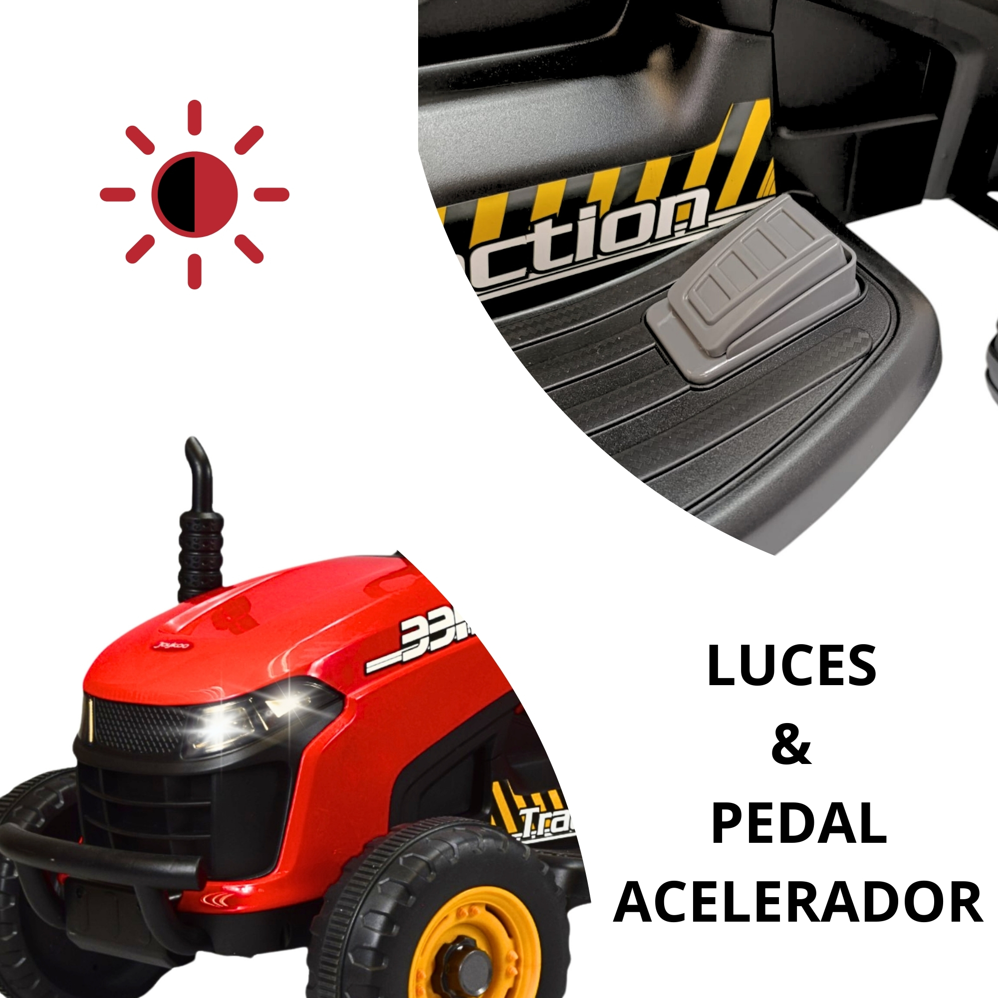 Foto 2 | Tractor Montable Electrico Para Niños Control Remoto Luz Led 12v - Rojo