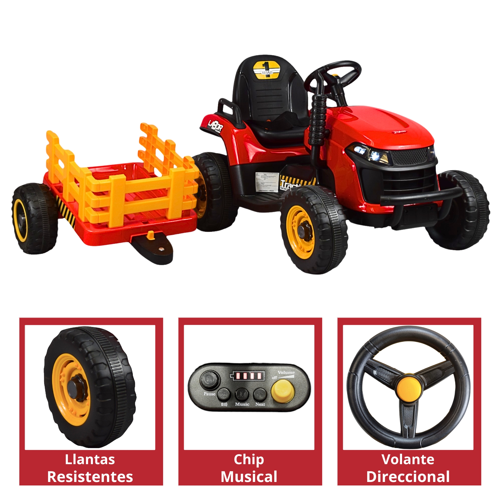 Foto 5 pulgar | Tractor Montable Electrico Para Niños Control Remoto Luz Led 12v - Rojo