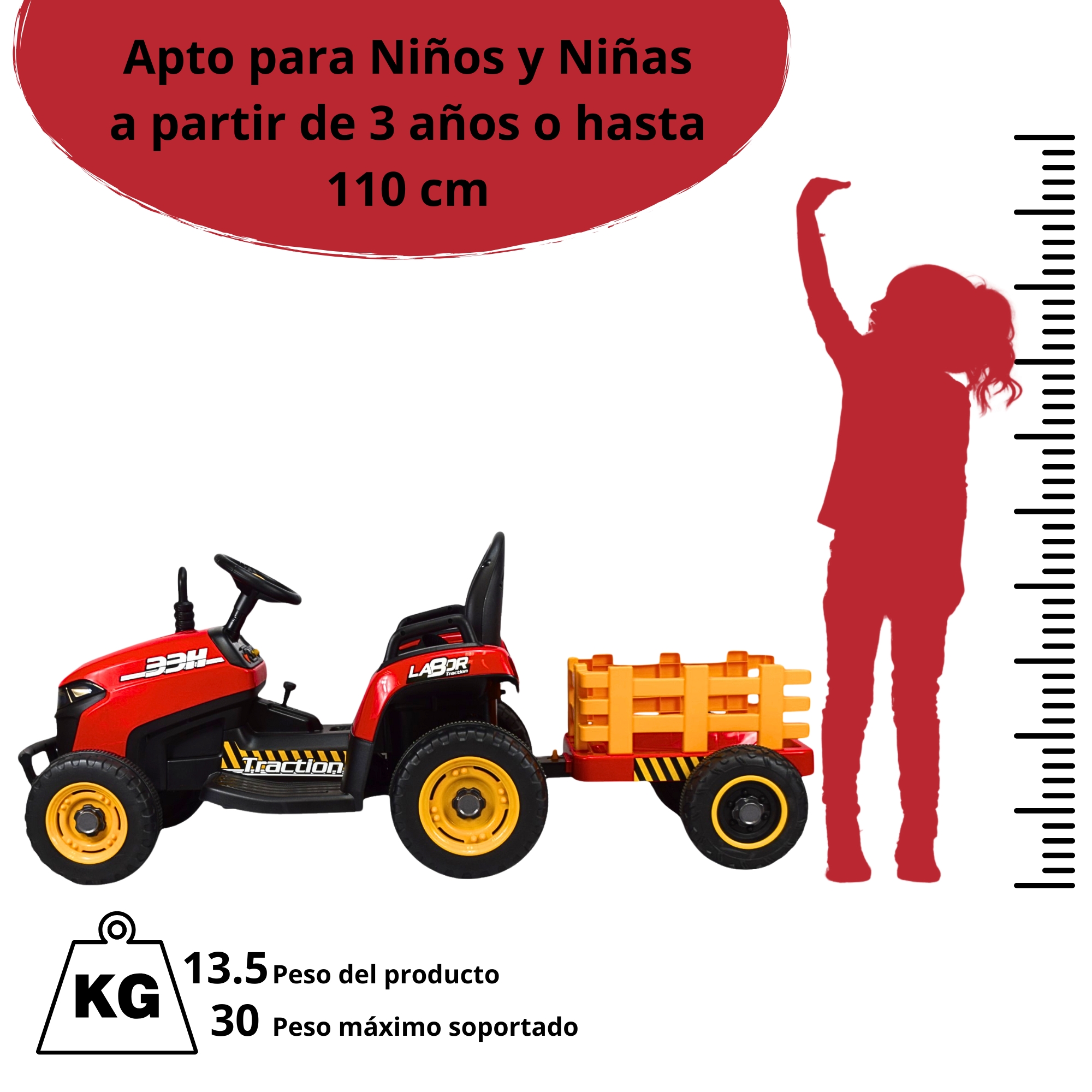 Foto 7 pulgar | Tractor Montable Electrico Para Niños Control Remoto Luz Led 12v - Rojo