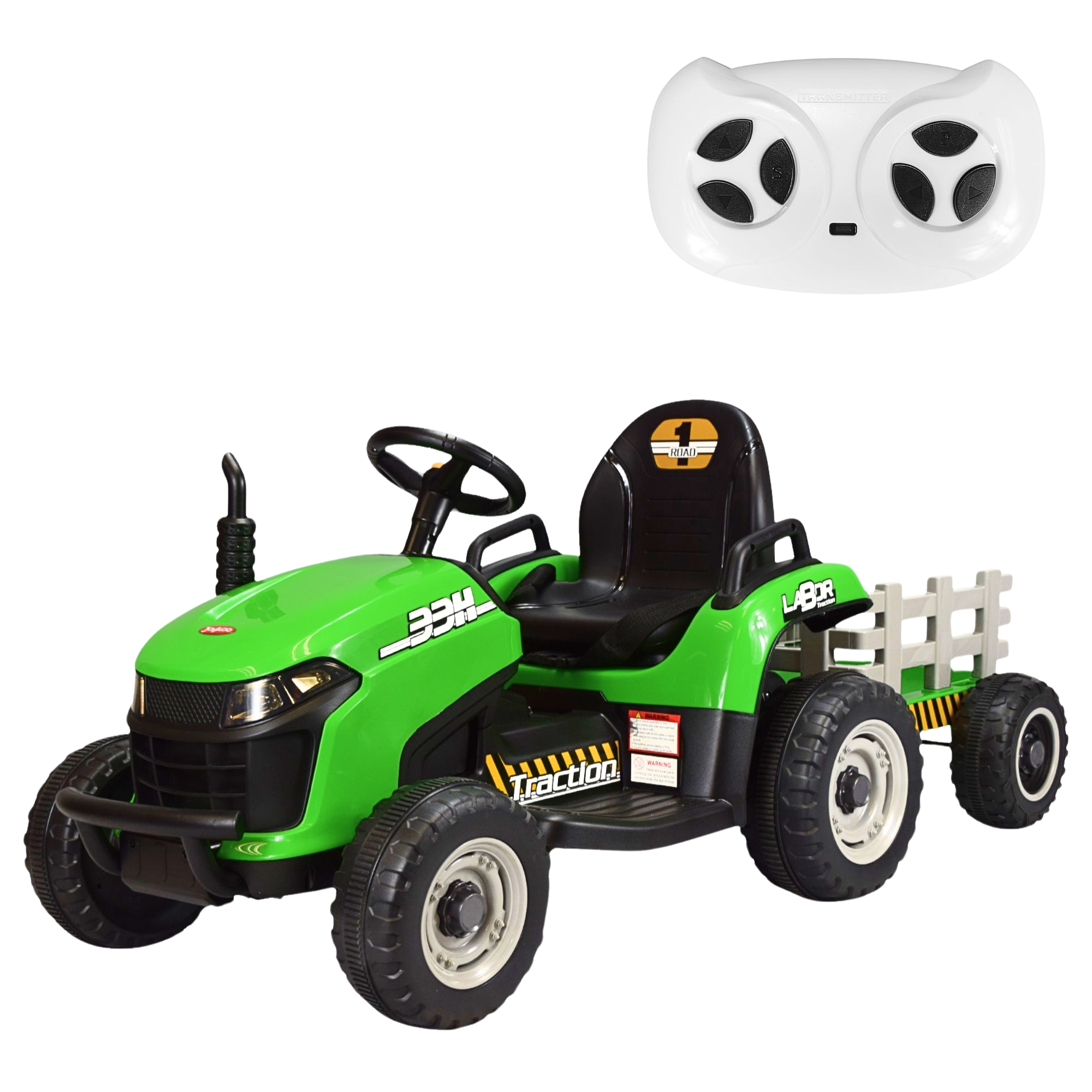 Tractor Montable Electrico Para Niños Control Remoto Luz Led 12v - Verde