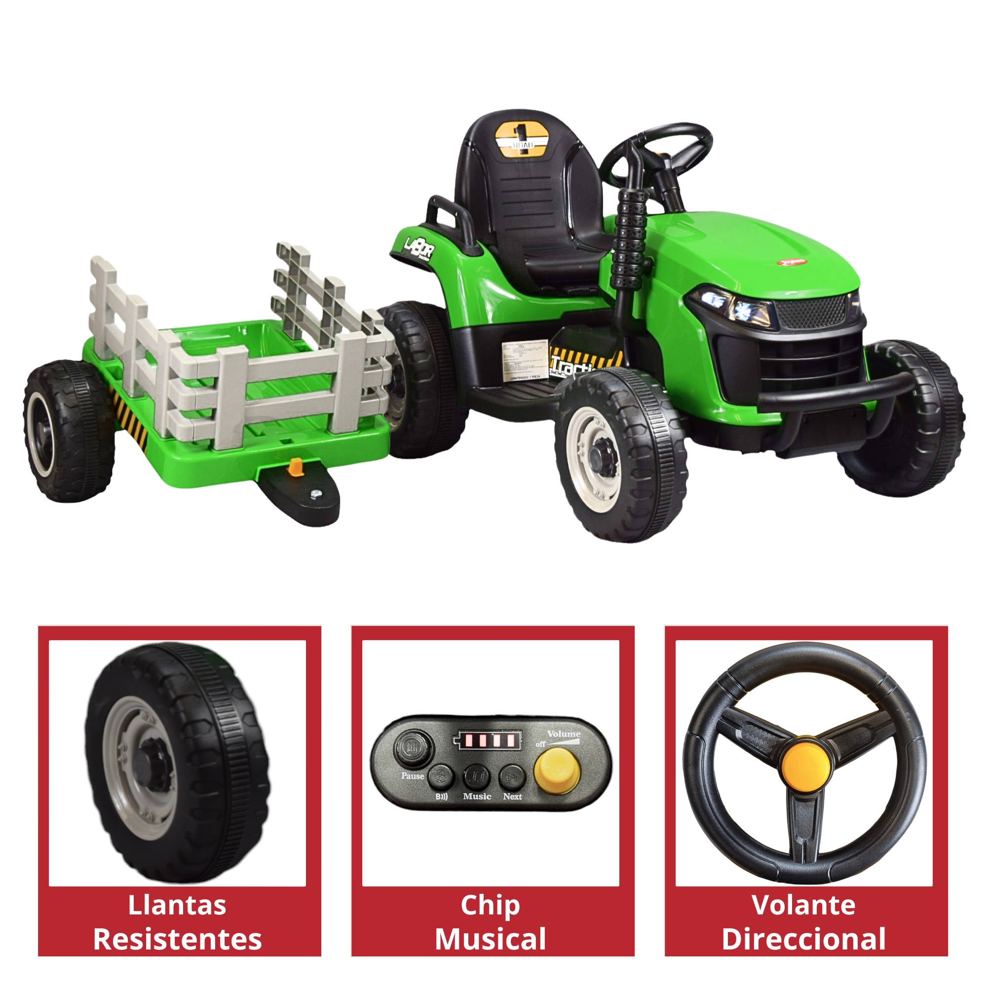 Foto 5 pulgar | Tractor Montable Electrico Para Niños Control Remoto Luz Led 12v - Verde