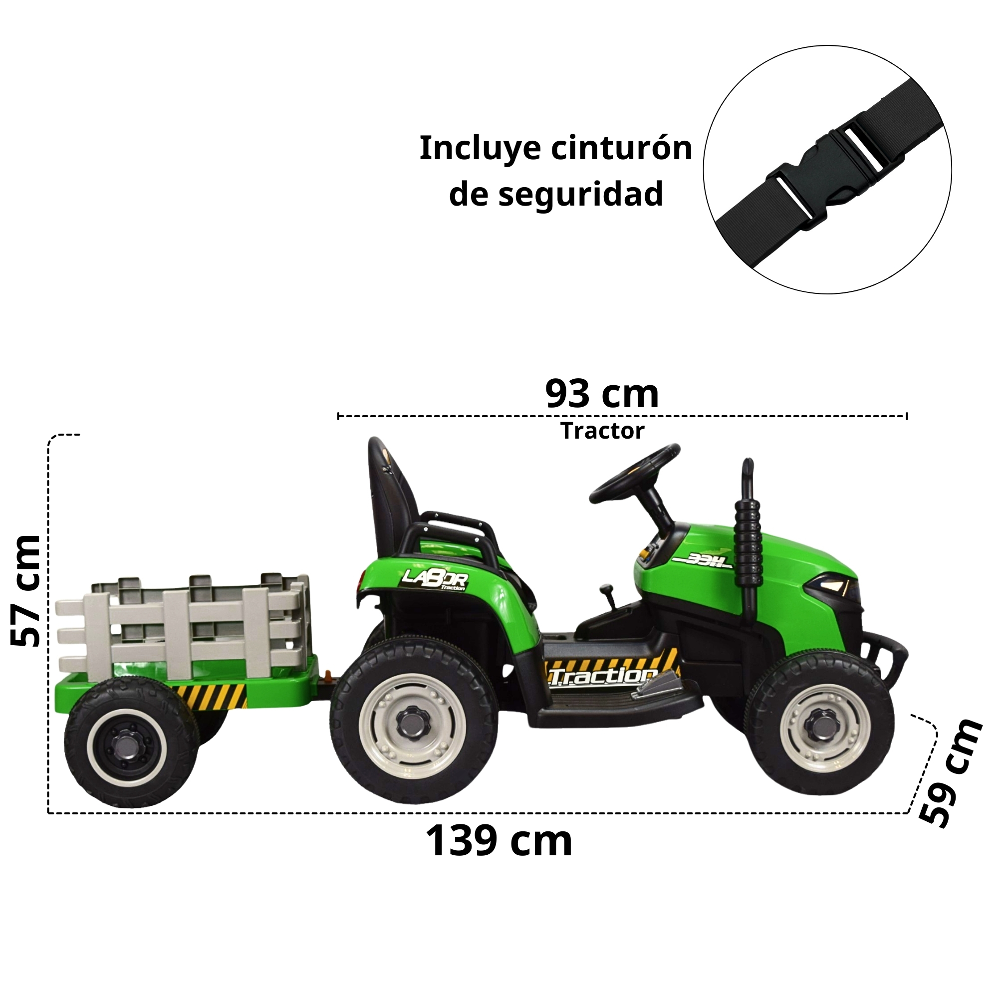 Foto 6 pulgar | Tractor Montable Electrico Para Niños Control Remoto Luz Led 12v - Verde