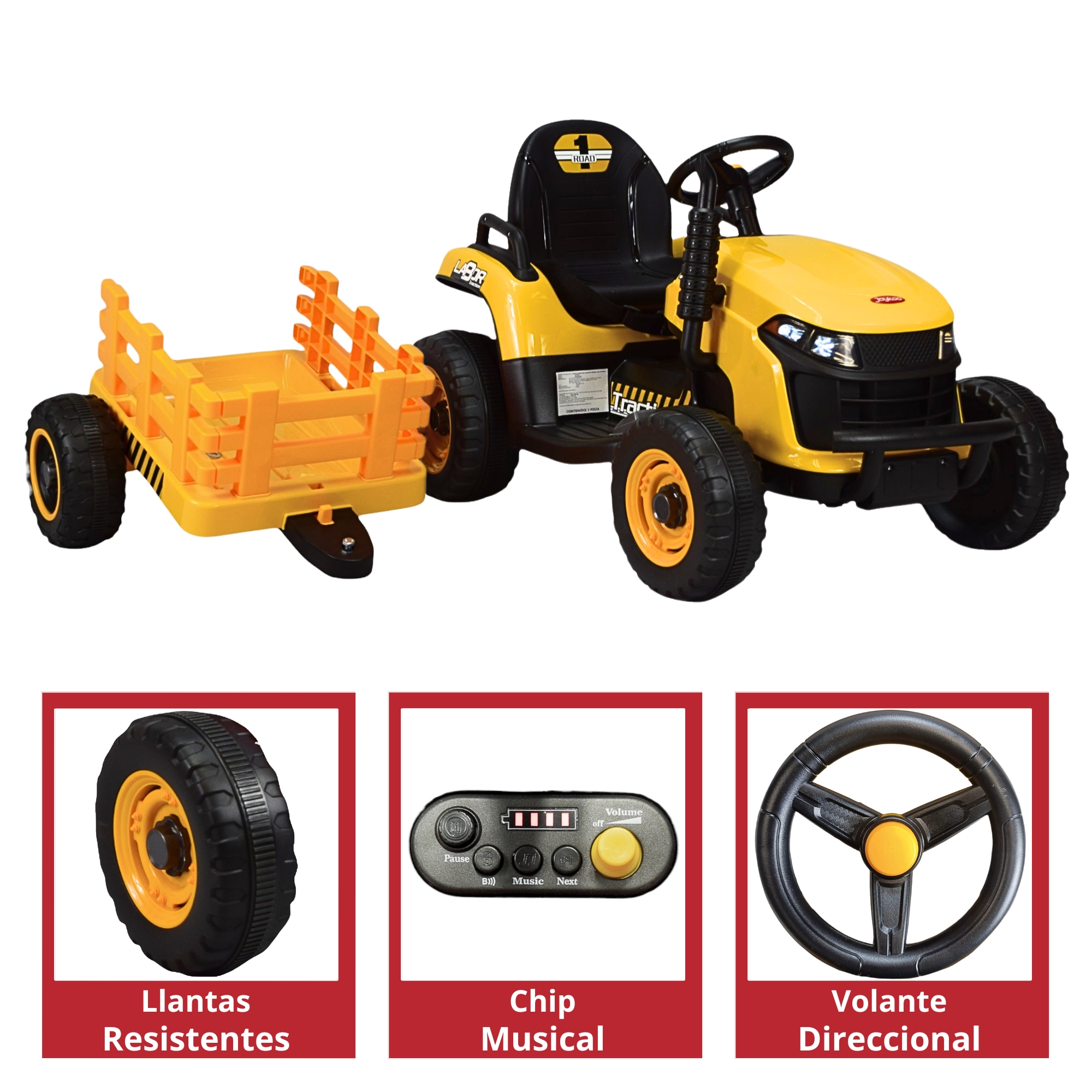 Foto 5 pulgar | Tractor Montable Electrico Para Niños Control Remoto Luz Led 12v - Amarillo