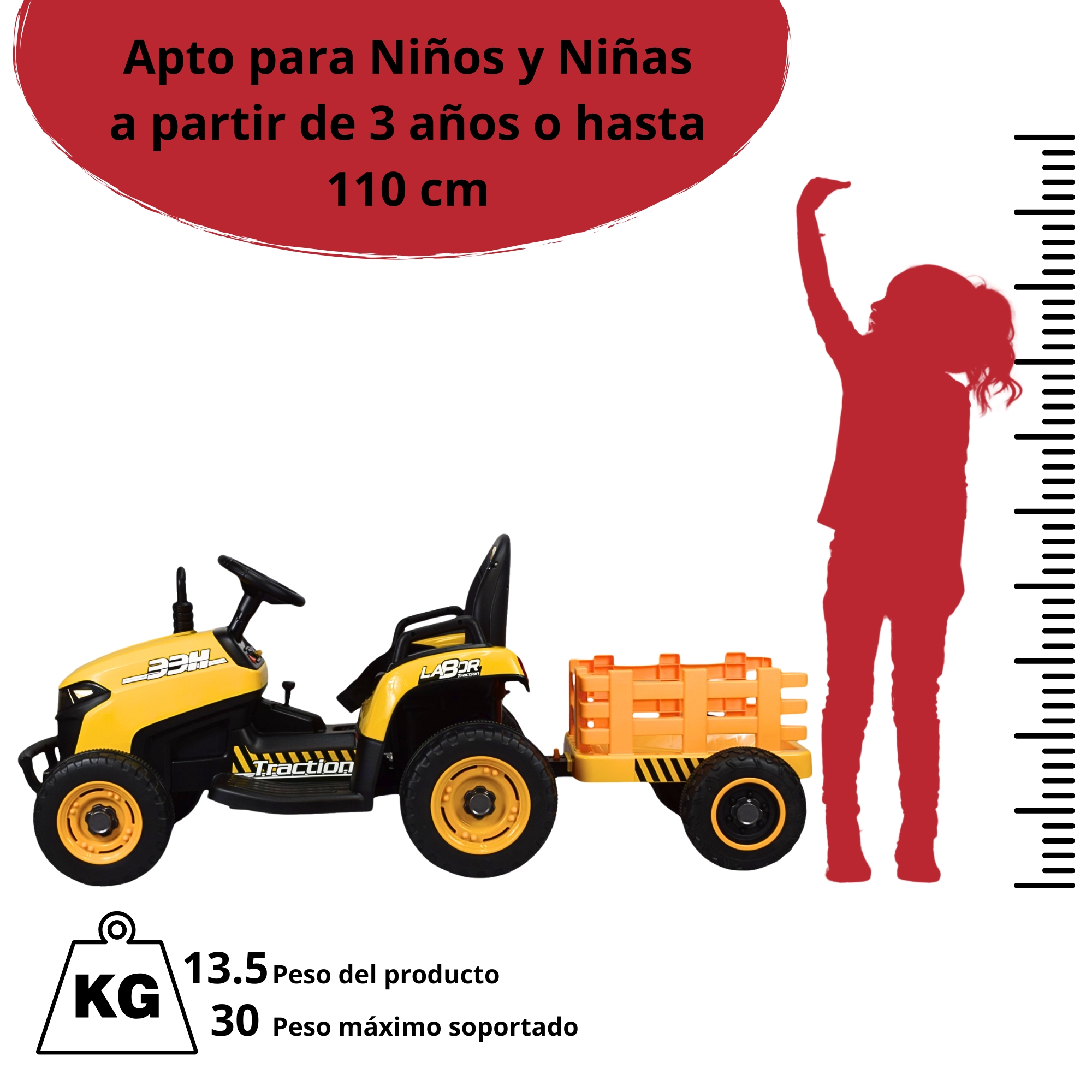 Foto 7 pulgar | Tractor Montable Electrico Para Niños Control Remoto Luz Led 12v - Amarillo