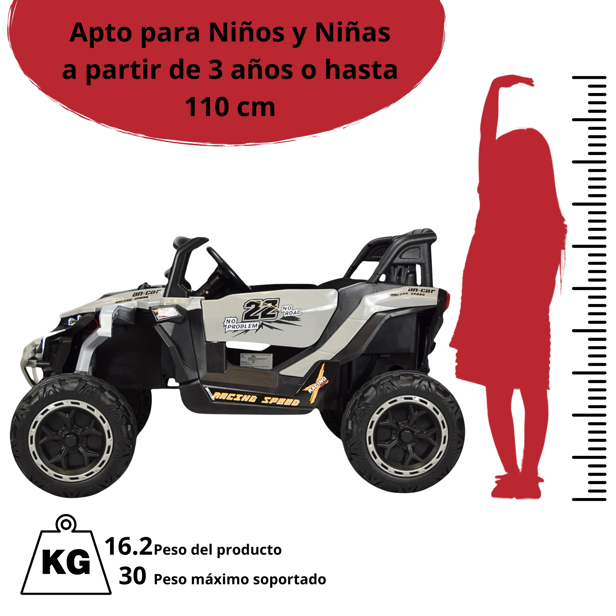 Foto 7 pulgar | Montable Electrico Speed Para Niños Control Remoto Luz Led 12v - Gris
