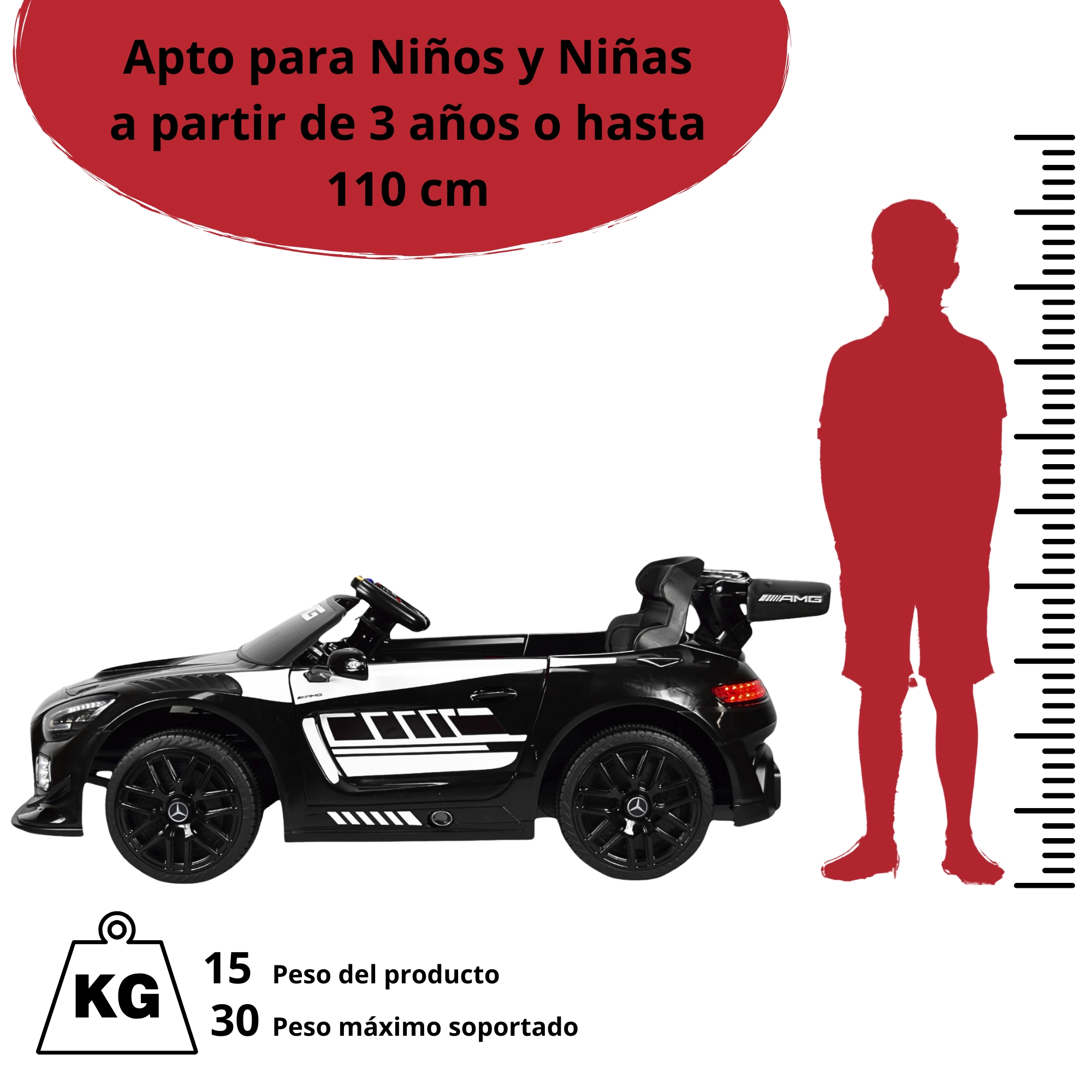 Foto 7 pulgar | Montable Mercedes-benz Electrico Para Niños Control Remoto 12v - Negro