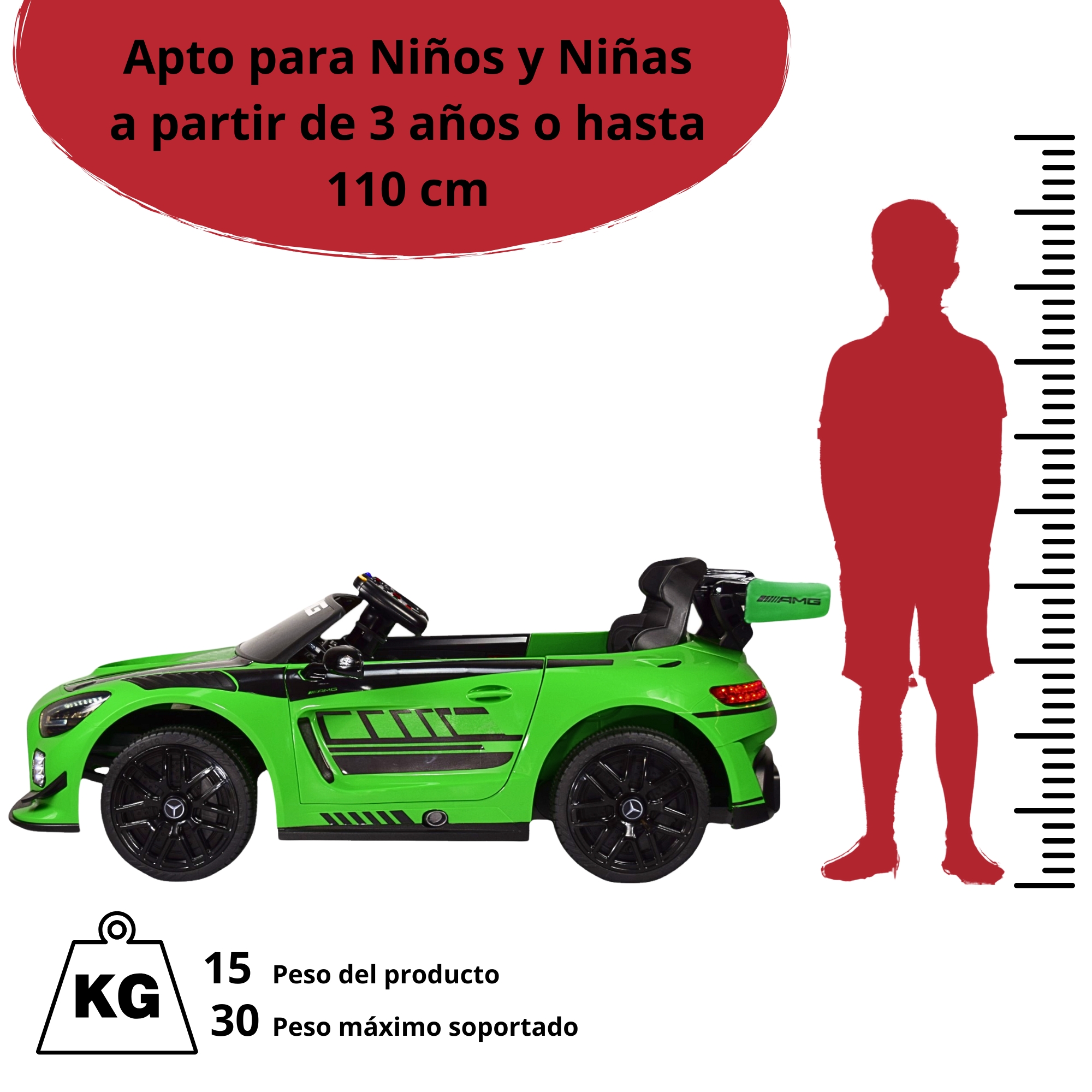 Foto 7 pulgar | Montable Mercedes-benz Electrico Para Niños Control Remoto 12v - Verde