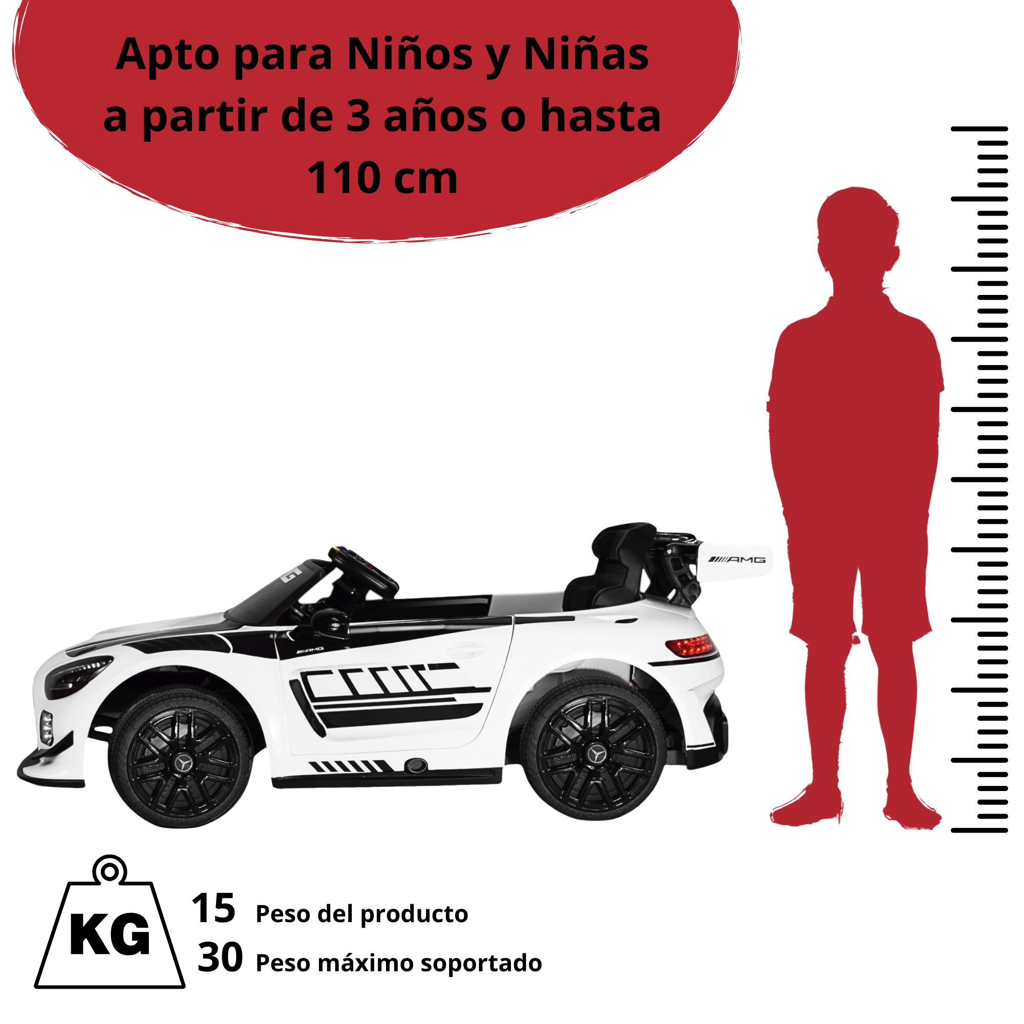 Foto 7 pulgar | Montable Mercedes-benz Electrico Para Niños Control Remoto 12v - Blanco