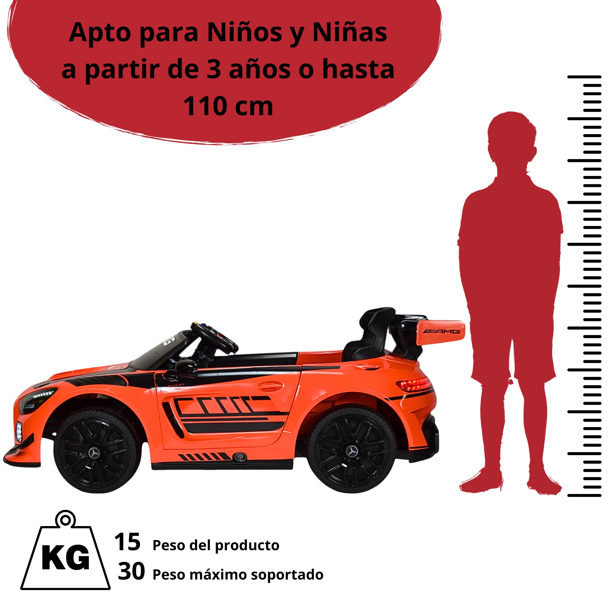 Foto 7 pulgar | Montable Mercedes-benz Electrico Para Niños Control Remoto 12v - Naranja