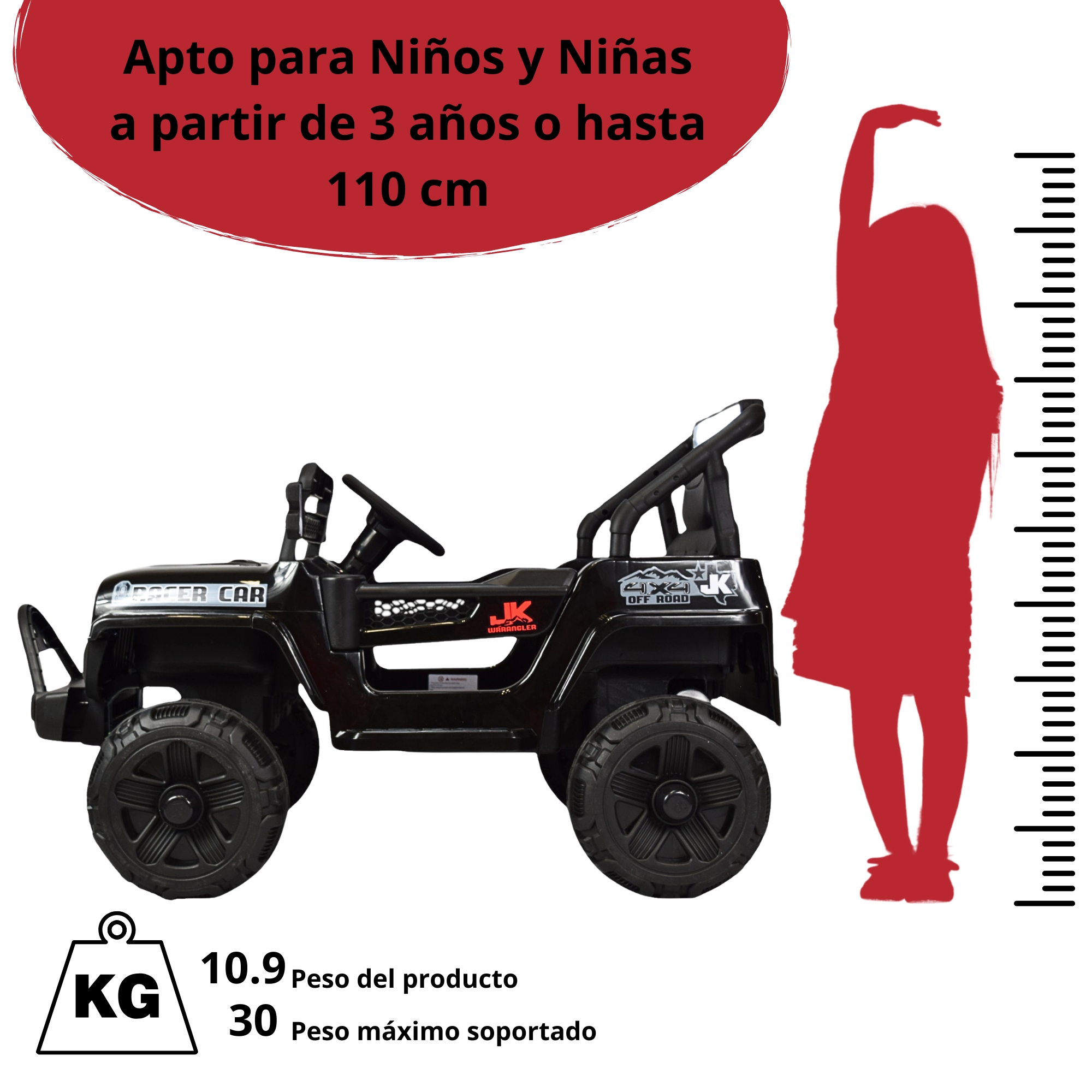 Foto 7 pulgar | Camioneta Montable Electrica 93 Cm Para Niños Control Remoto 12v - Negro