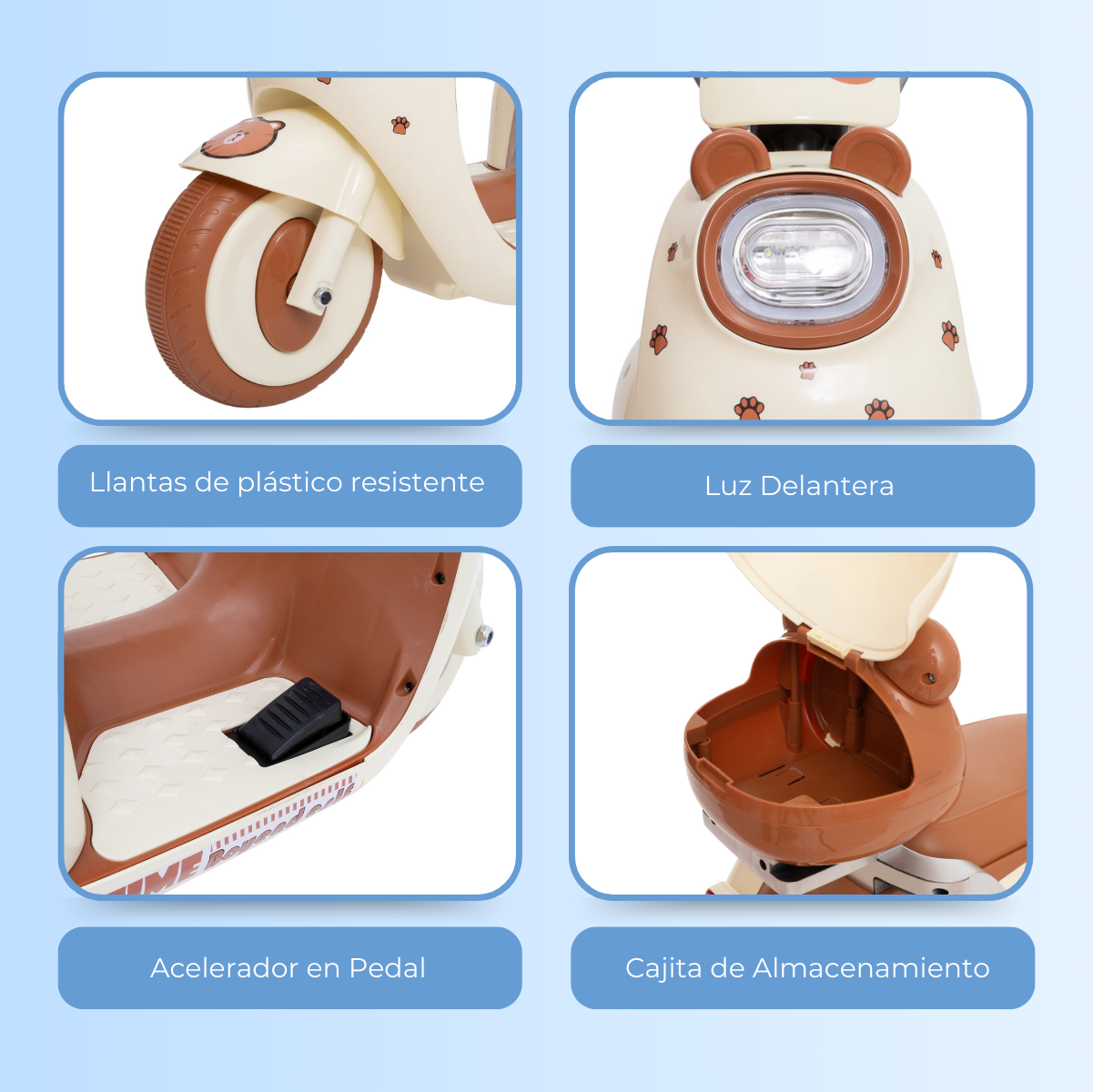 Foto 4 pulgar | Moto Eléctrica Para Niños Aeiou 318 Tipo Vespa Tres Ruedas Blanco/cafe