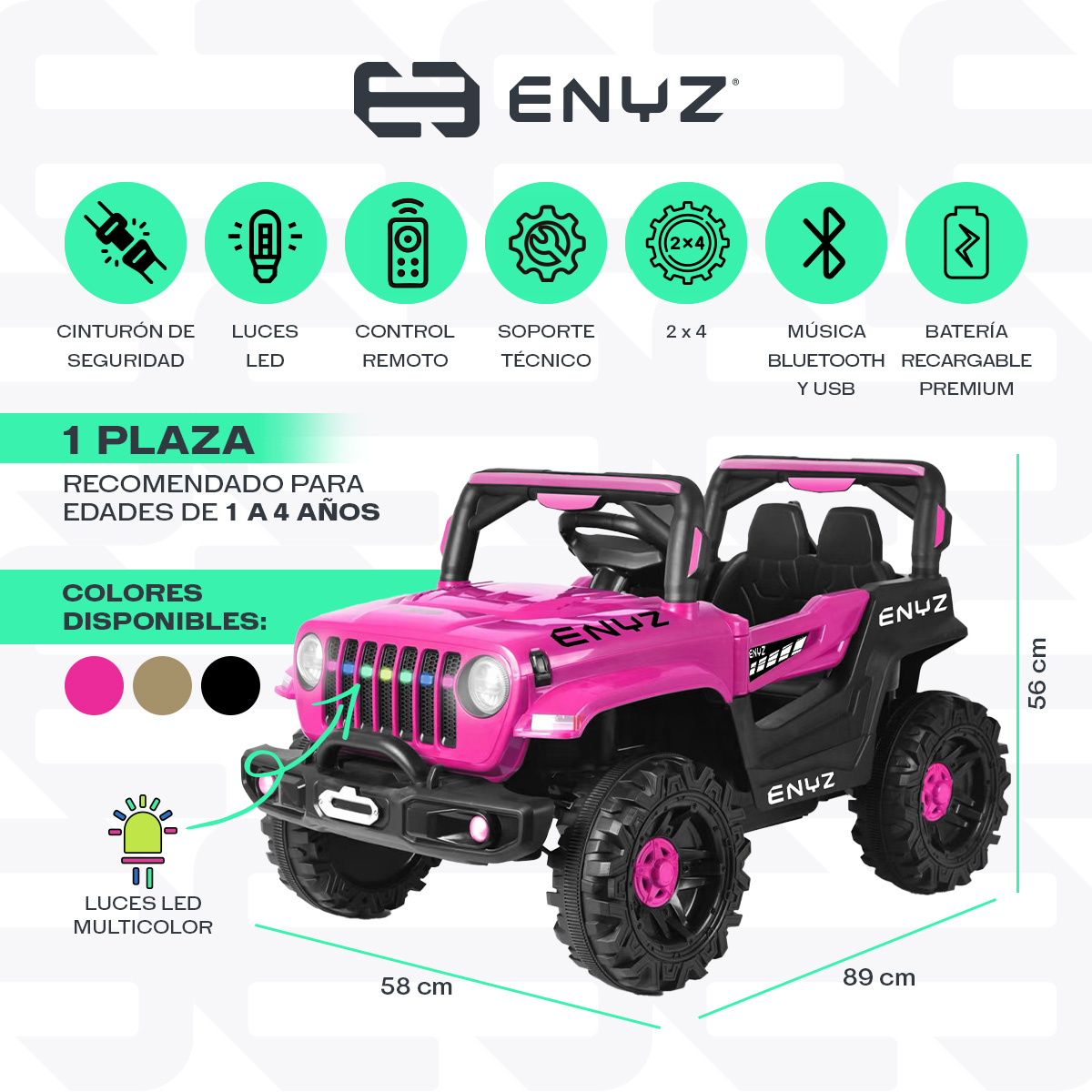 Foto 3 pulgar | Camioneta Jeep Montable Chita Para Niña Niño Eléctrico Carro Todo Terreno Con Control Remoto Bcx-6 Enyz Luces Frontale