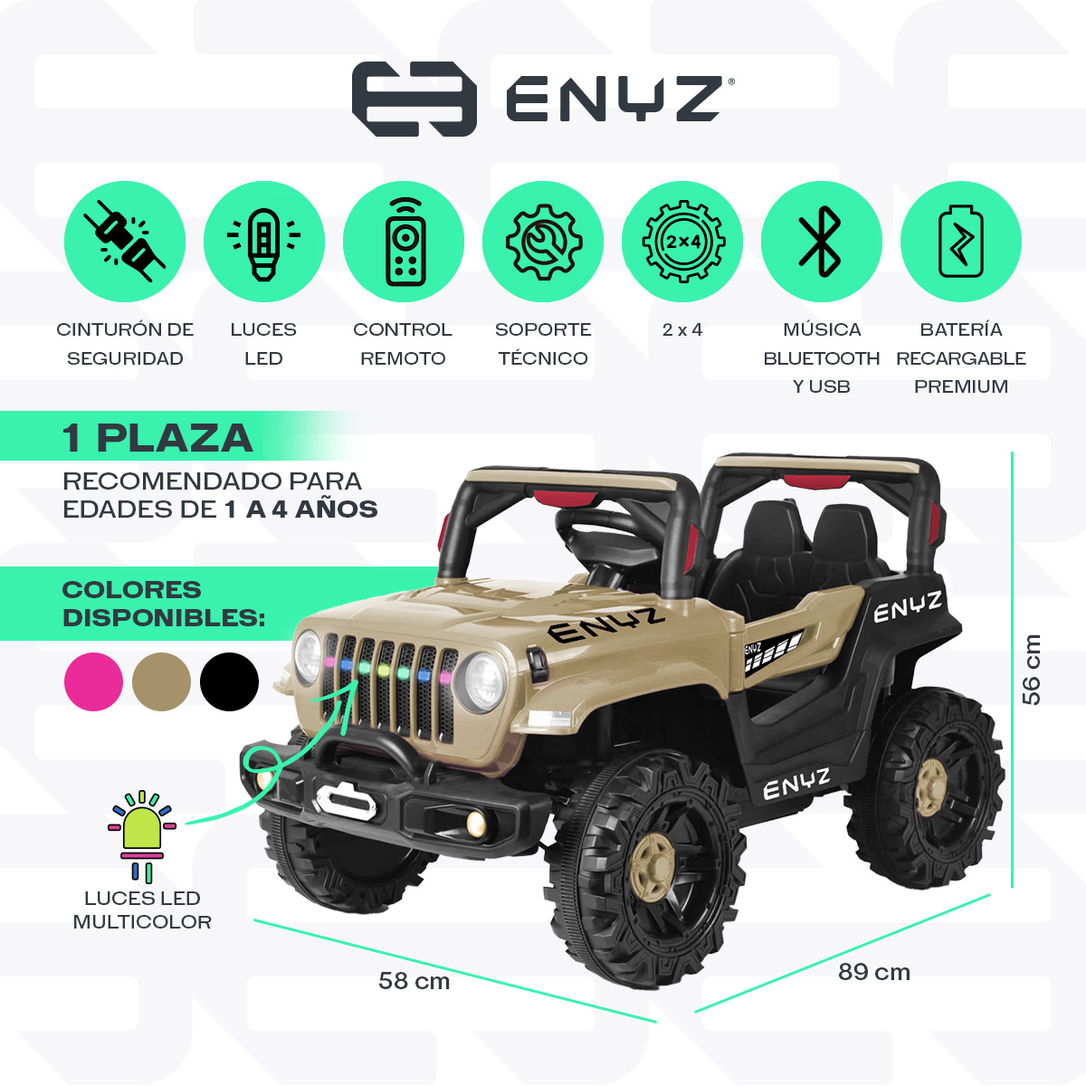 Foto 3 pulgar | Camioneta Jeep Montable León Para Niña Niño Eléctrico Carro Todo Terreno Con Control Remoto Bcx-6 Enyz Luces Frontales