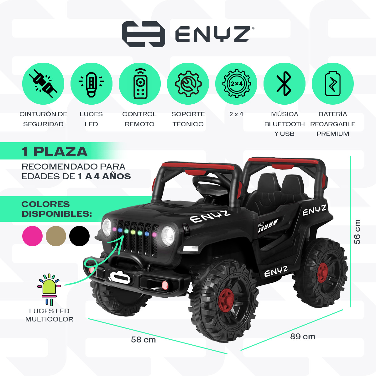Foto 3 pulgar | Camioneta Jeep Montable Halcón Para Niña Niño Eléctrico Carro Todo Terreno Con Control Remoto Bcx-6 Enyz Luces Front