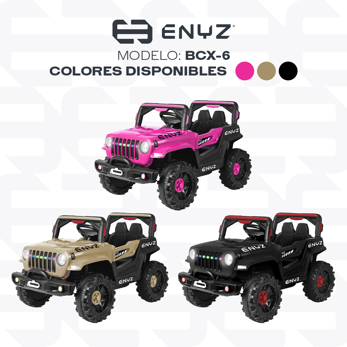 Foto 9 pulgar | Camioneta Jeep Montable Halcón Para Niña Niño Eléctrico Carro Todo Terreno Con Control Remoto Bcx-6 Enyz Luces Front