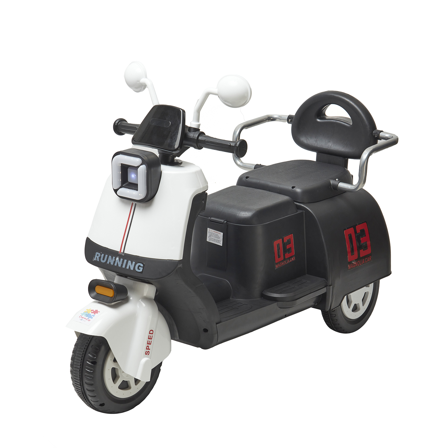 Montable Eléctrico Moto Vintage Denco Toys Blanco/negro,control Remoto Bluetooth/usb/aux, Música Luces Led, Asiento