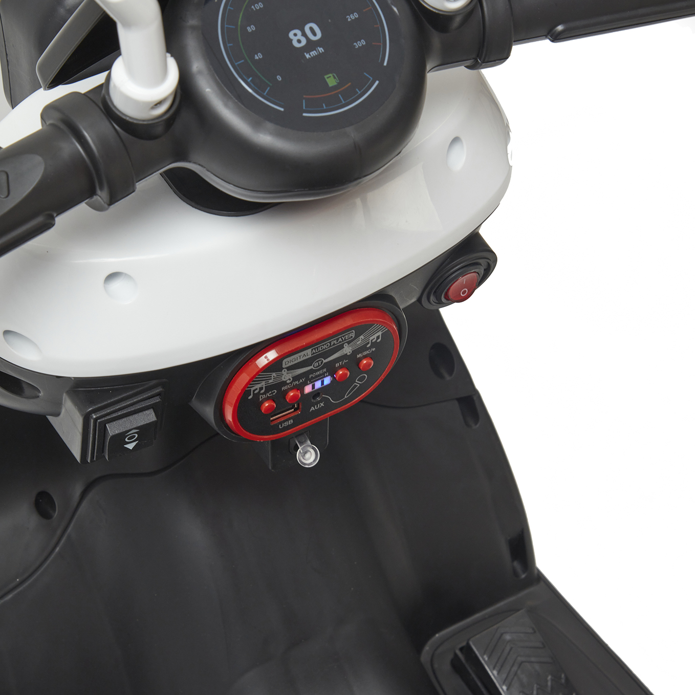 Foto 4 pulgar | Montable Eléctrico Moto Vintage Denco Toys Blanco/negro,control Remoto Bluetooth/usb/aux, Música Luces Led, Asiento