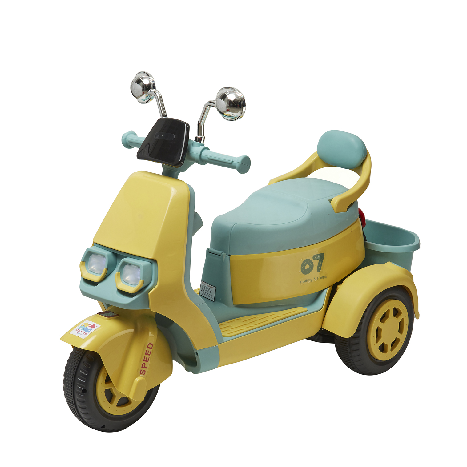 Montable Eléctrico Motoneta Denco Toys Amarillo/azul, Control Remoto Bluetooth/usb/aux, Música Luces Led,asiento Doble.