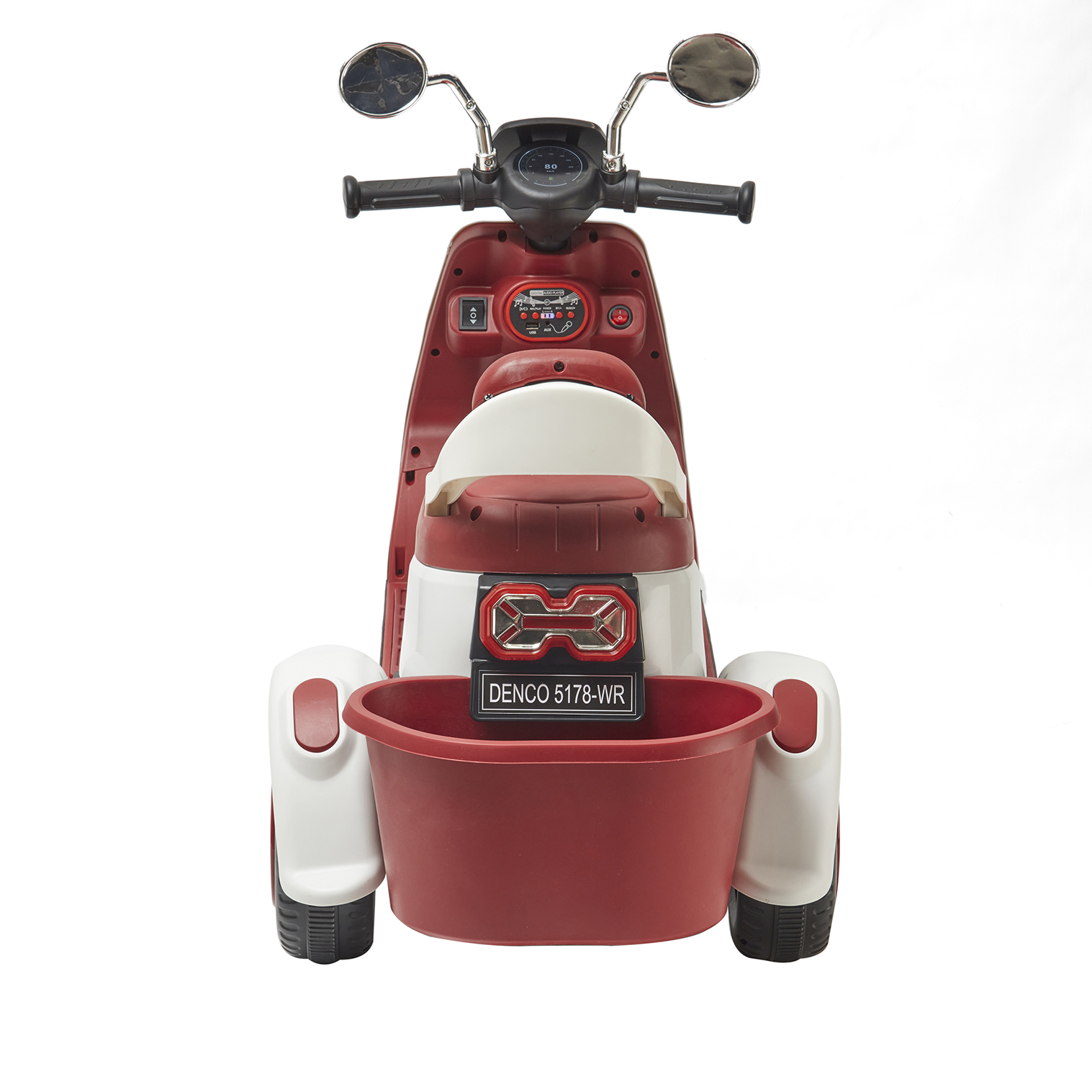 Foto 4 pulgar | Montable Eléctrico Motoneta Denco Toys Blanco/rojo, Control Remoto Bluetooth/usb/aux, Música Luces Led,asiento Doble.