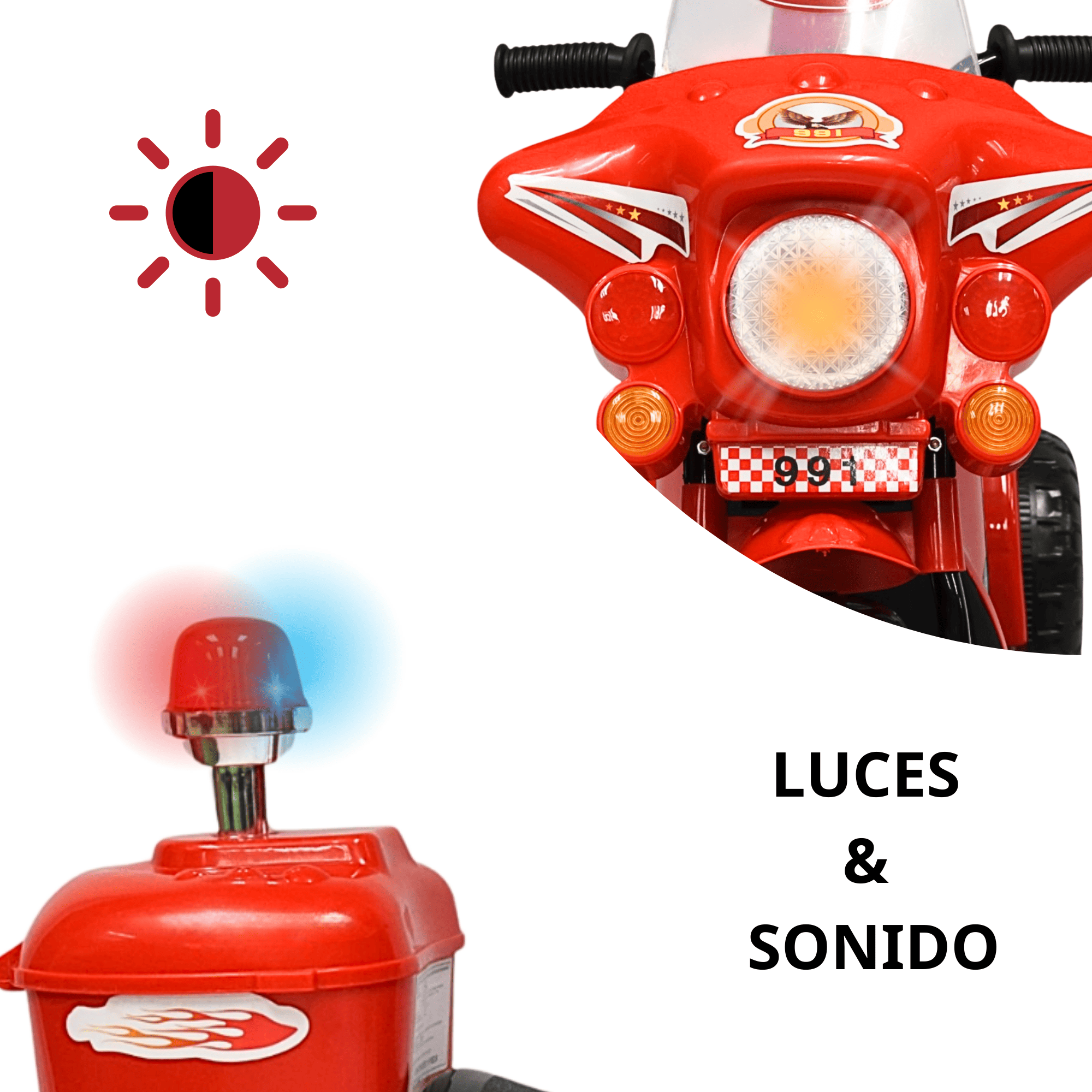 Foto 2 | Moto Montable Eléctrica Para Niños Con Luces Y Sonido Bateria Recargable De 6v - Rojo