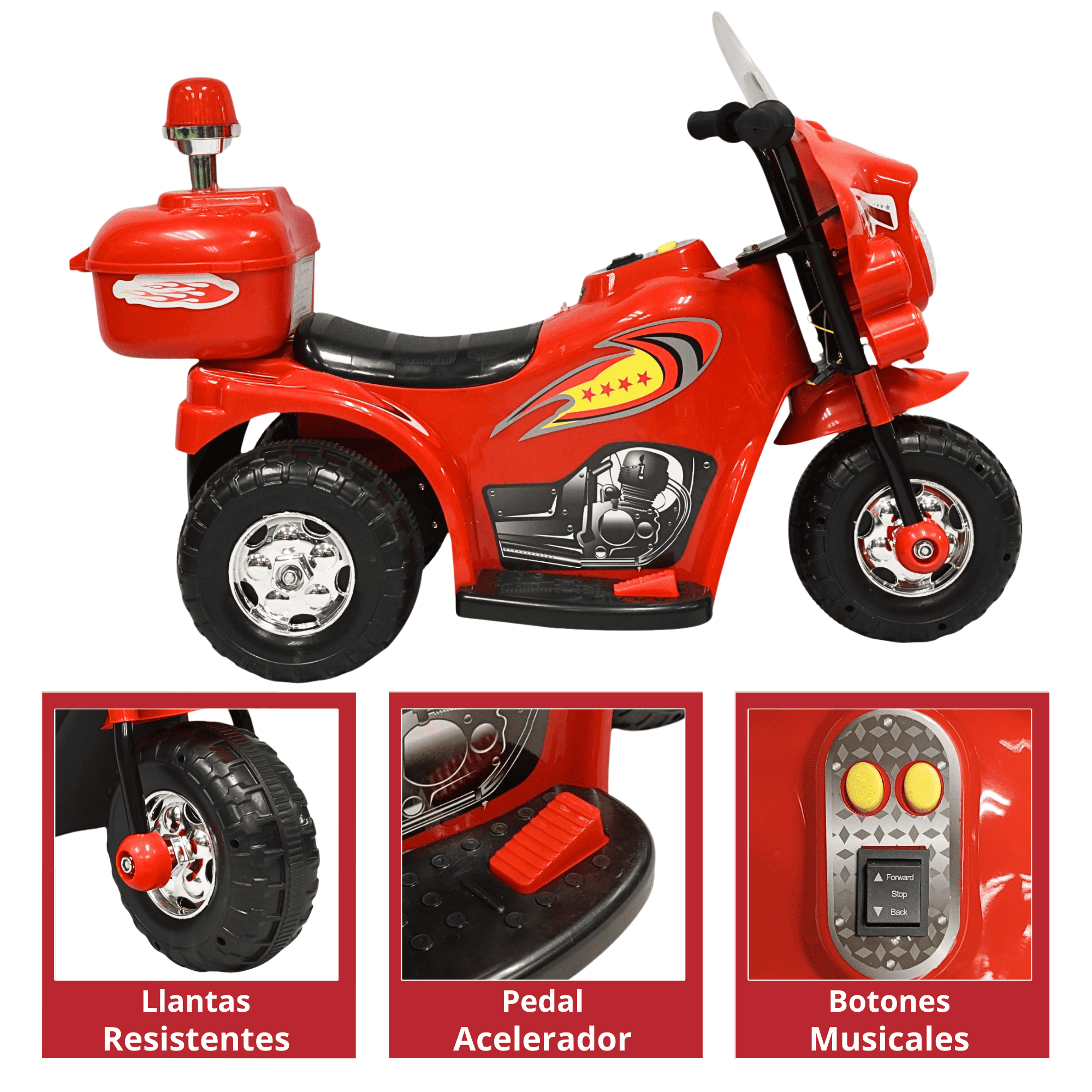 Foto 4 | Moto Montable Eléctrica Para Niños Con Luces Y Sonido Bateria Recargable De 6v - Rojo
