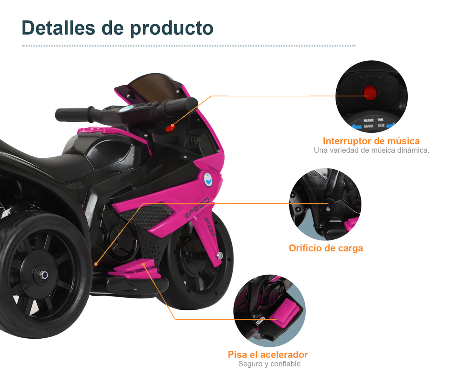 Foto 5 pulgar | Moto Montable Eléctrica Infantil Basitex Rosa