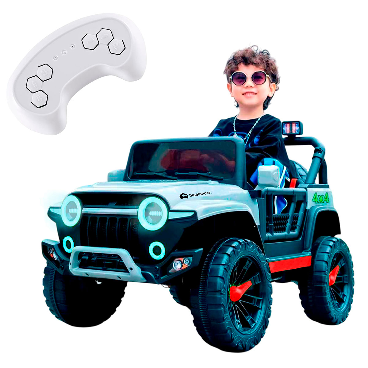 Foto 2 pulgar | Carro Eléctrico Tipo Jeep Montable Bluelander Gris Con Luz Led Y Control Remoto