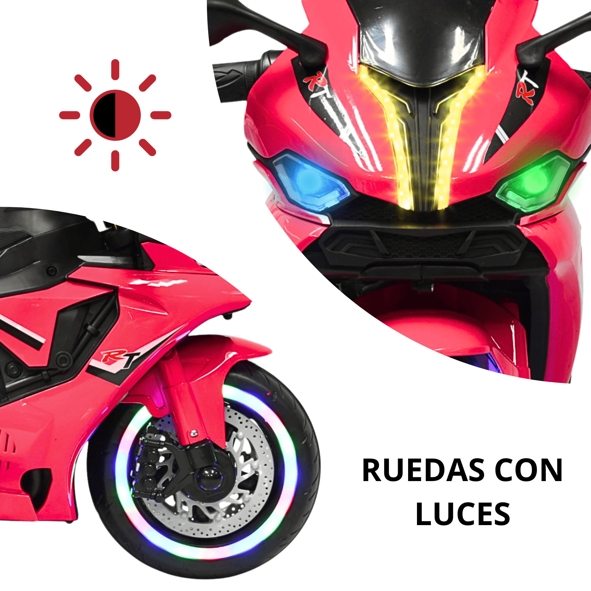 Foto 3 pulgar | Moto Montable Eléctrica Para Niños Luces Led Sonido Batería 12v Ruedas Con Luz - Rosa