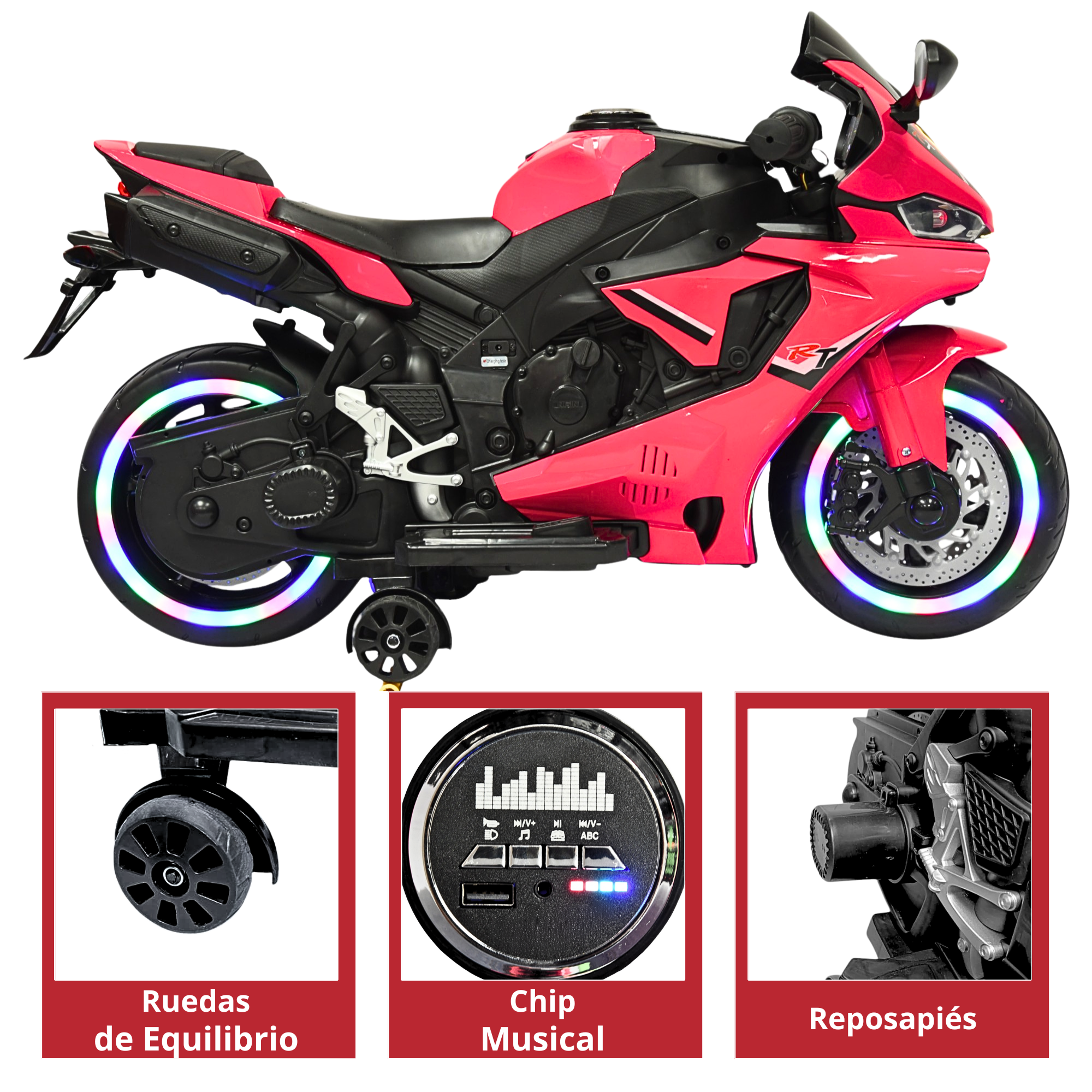 Foto 5 pulgar | Moto Montable Eléctrica Para Niños Luces Led Sonido Batería 12v Ruedas Con Luz - Rosa