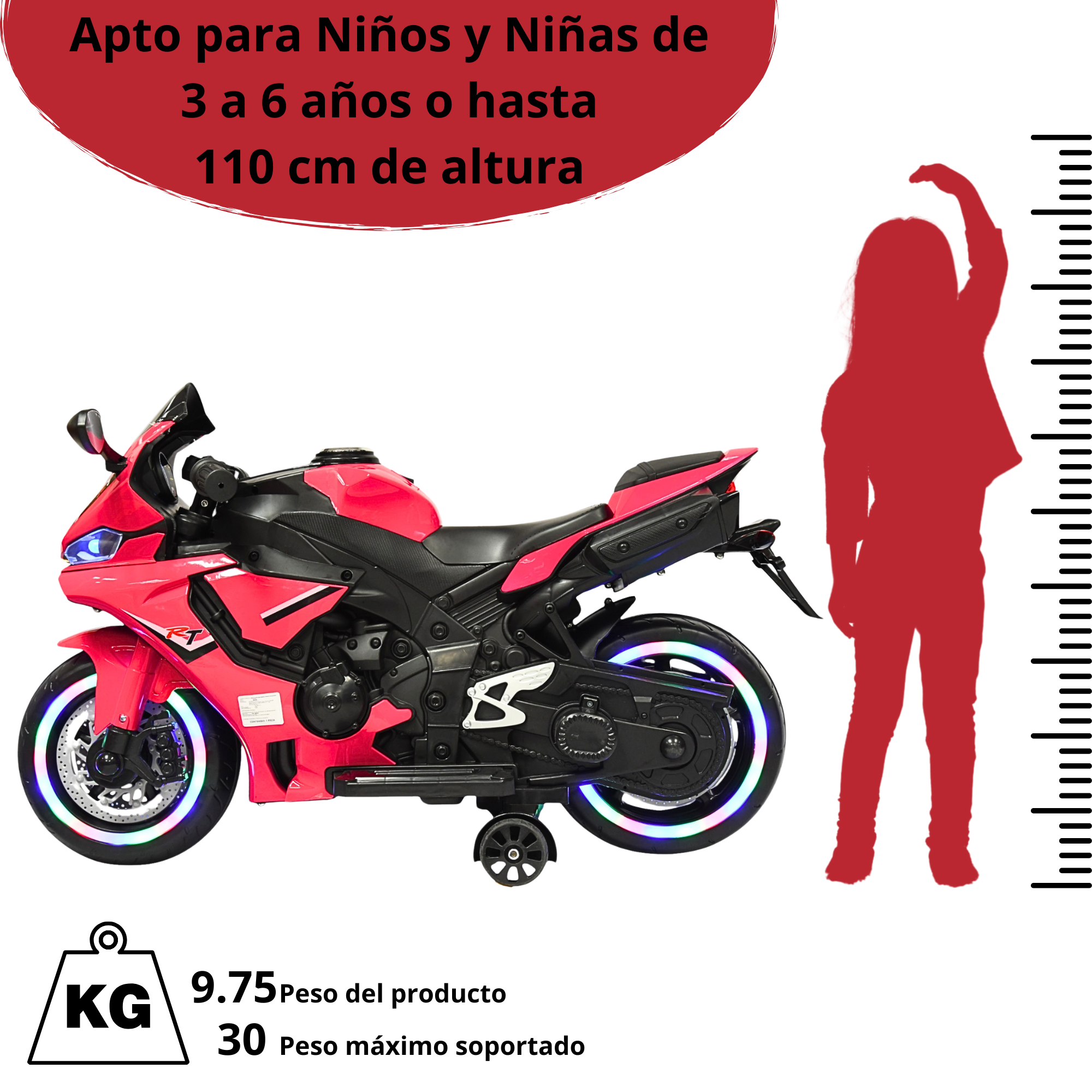 Foto 7 pulgar | Moto Montable Eléctrica Para Niños Luces Led Sonido Batería 12v Ruedas Con Luz - Rosa