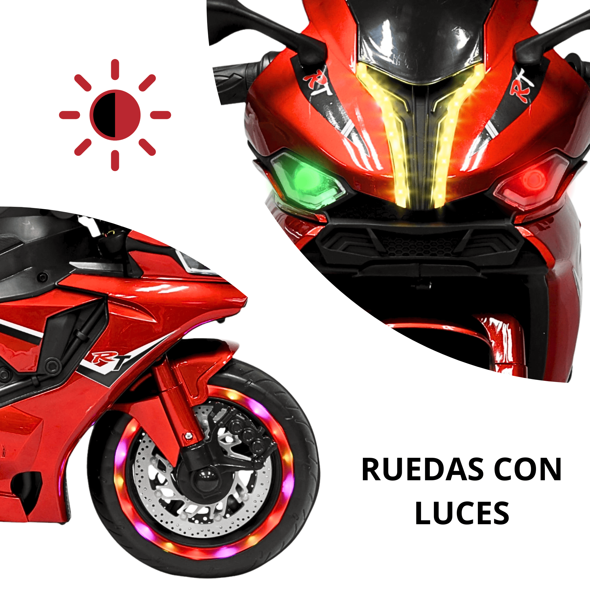 Foto 3 pulgar | Moto Montable Eléctrica Para Niños Luces Led Sonido Batería 12v Ruedas Con Luz - Rojo