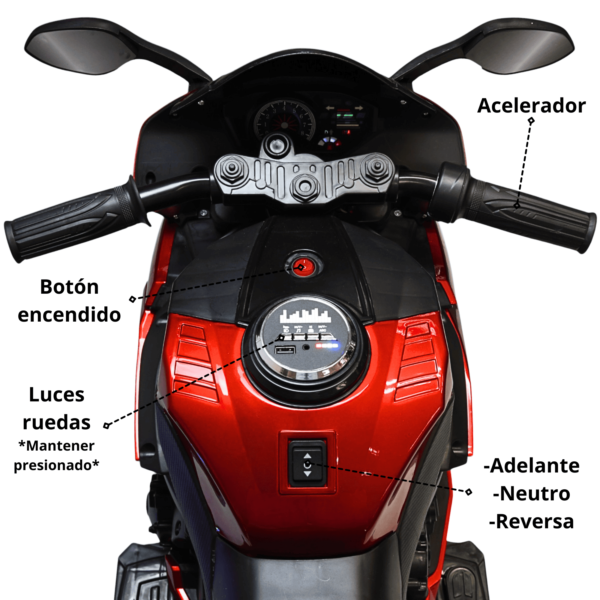 Foto 8 pulgar | Moto Montable Eléctrica Para Niños Luces Led Sonido Batería 12v Ruedas Con Luz - Rojo