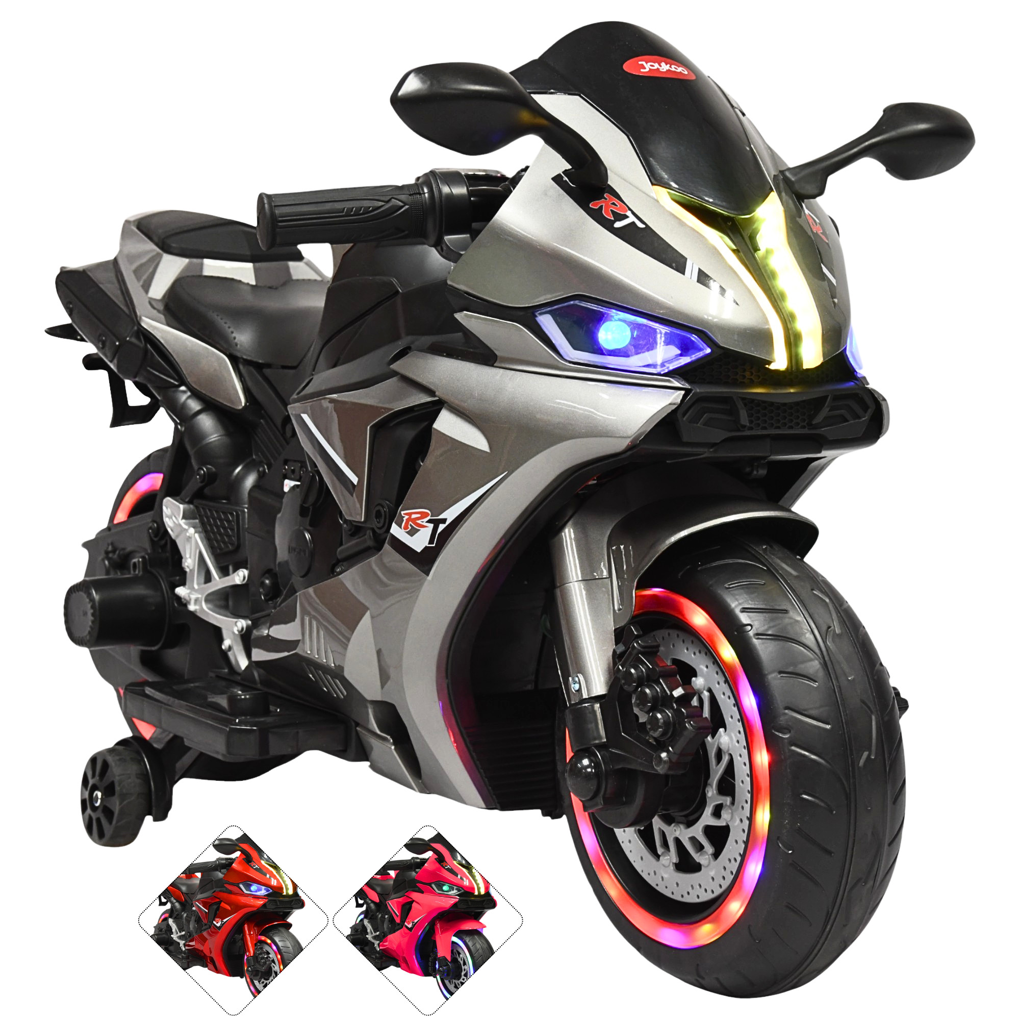 Foto 1 | Moto Montable Eléctrica Para Niños Luces Led Sonido Batería 12v Ruedas Con Luz - Gris